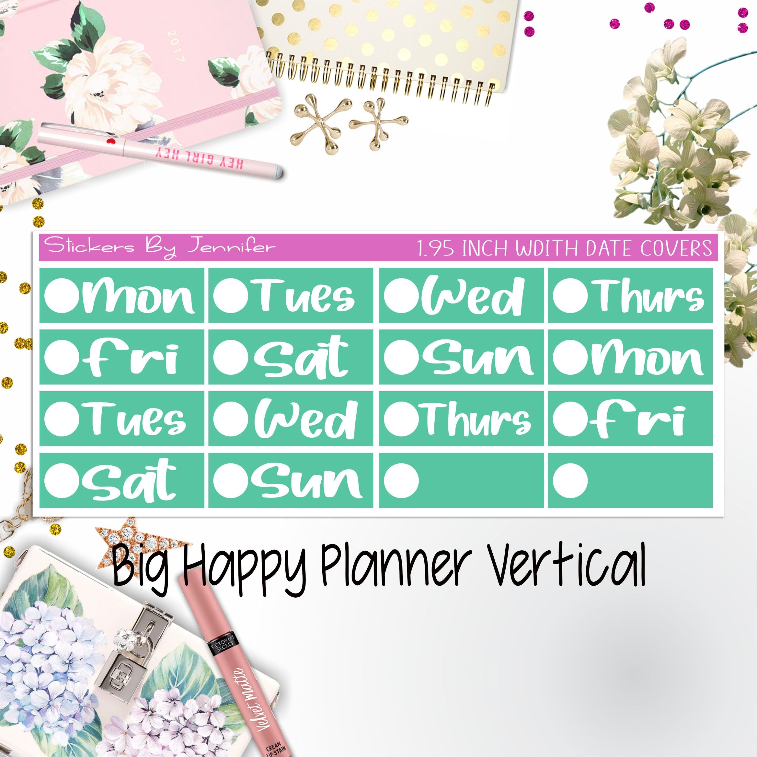 Date Covers 1.95 inch Width Quarter Box Labels 223 for Big Happy Planner Vertical Planner Stickers