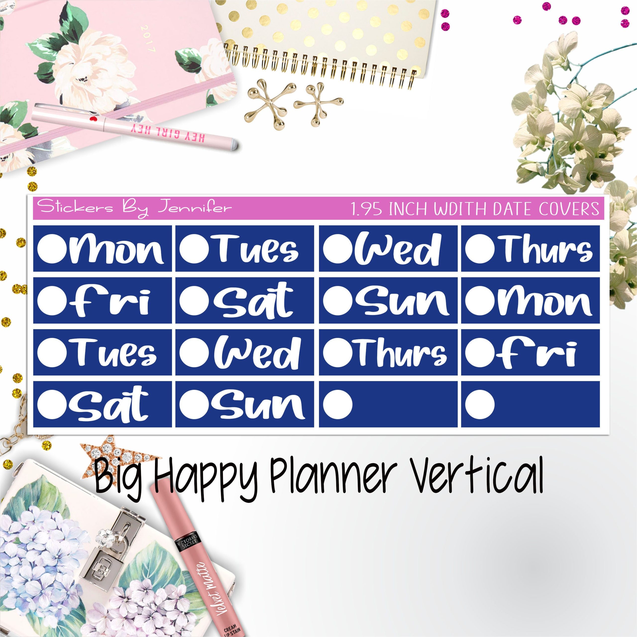 Date Covers 1.95 inch Width Quarter Box Labels 239 for Big Happy Planner Vertical Planner Stickers
