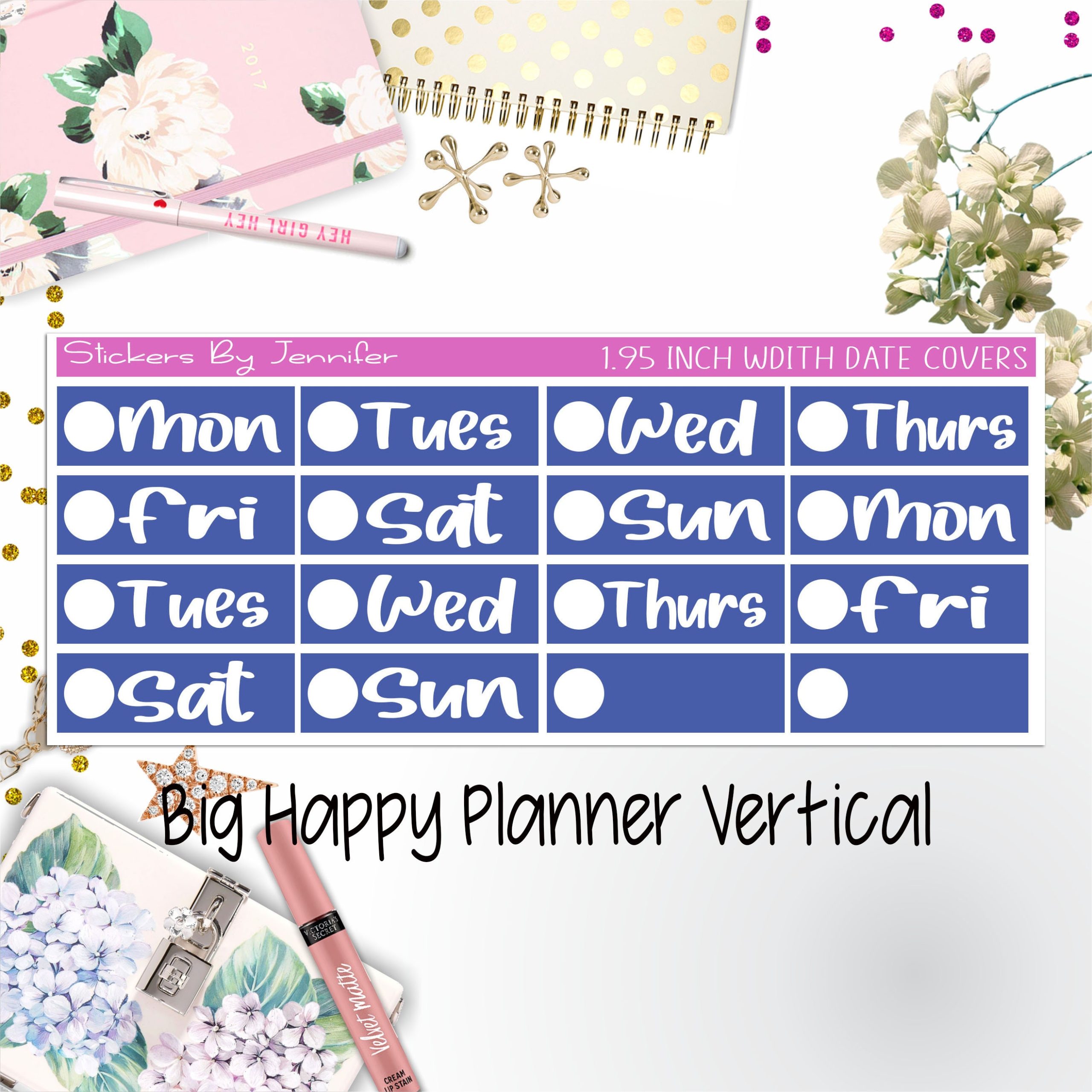 Date Covers 1.95 inch Width Quarter Box Labels 241 for Big Happy Planner Vertical Planner Stickers