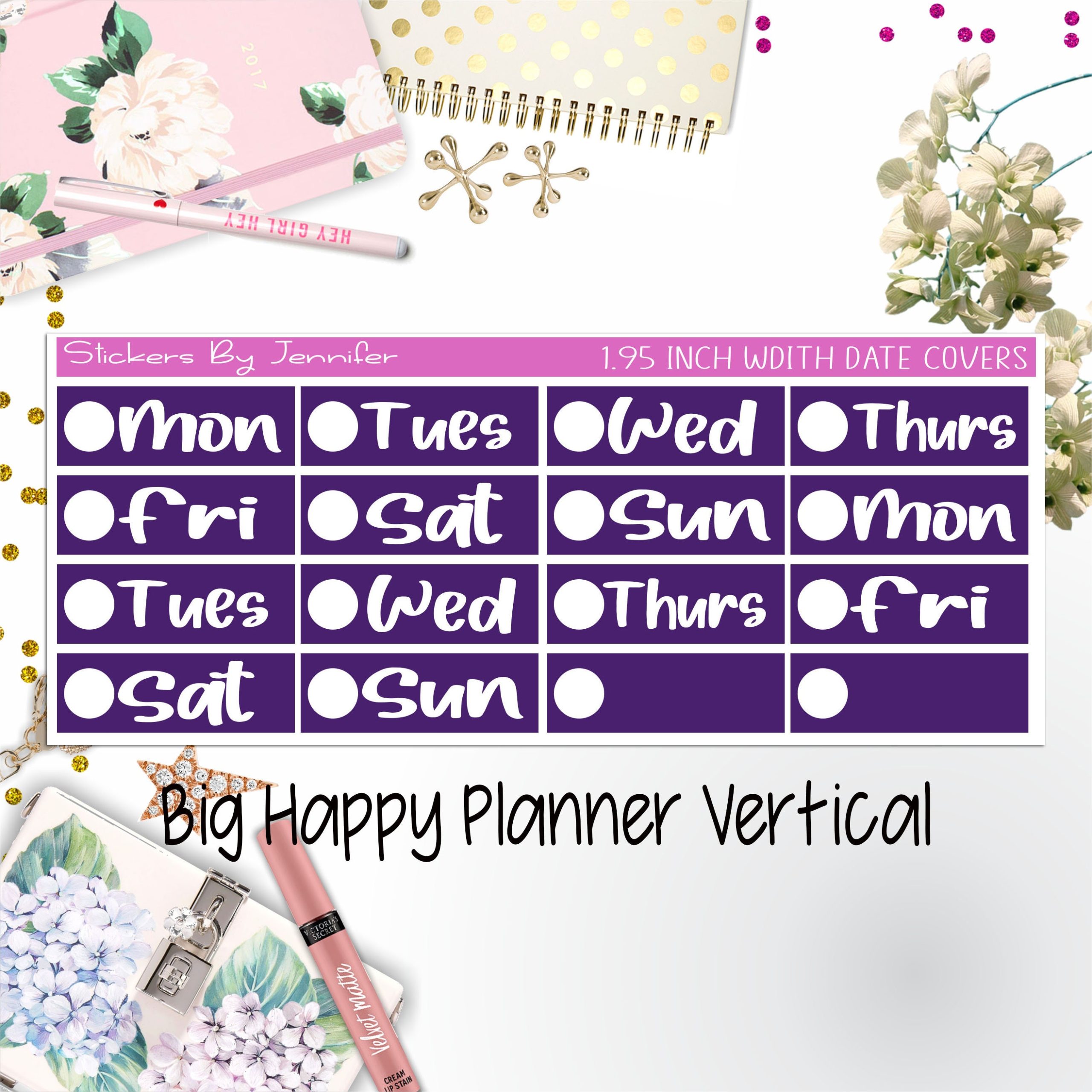 Date Covers 1.95 inch Width Quarter Box Labels 250 for Big Happy Planner Vertical Planner Stickers