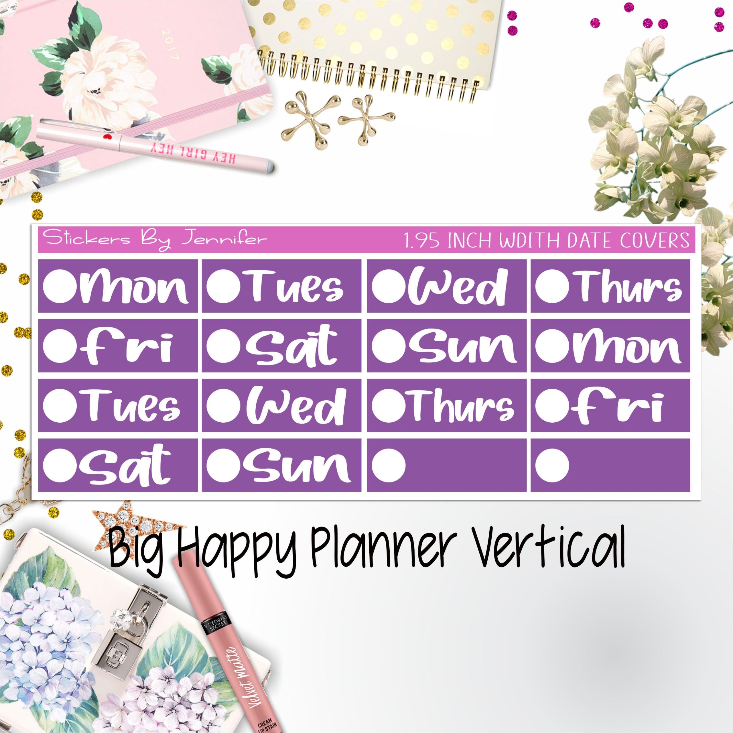 Date Covers 1.95 inch Width Quarter Box Labels 252 for Big Happy Planner Vertical Planner Stickers