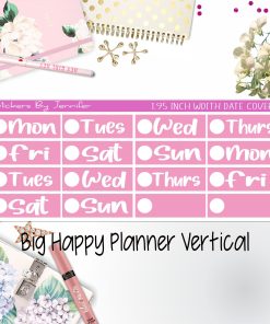 Date Covers 1.95 inch Width Quarter Box Labels 257 for Big Happy Planner Vertical Planner Stickers
