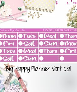 Date Covers 1.95 inch Width Quarter Box Labels 259 for Big Happy Planner Vertical Planner Stickers