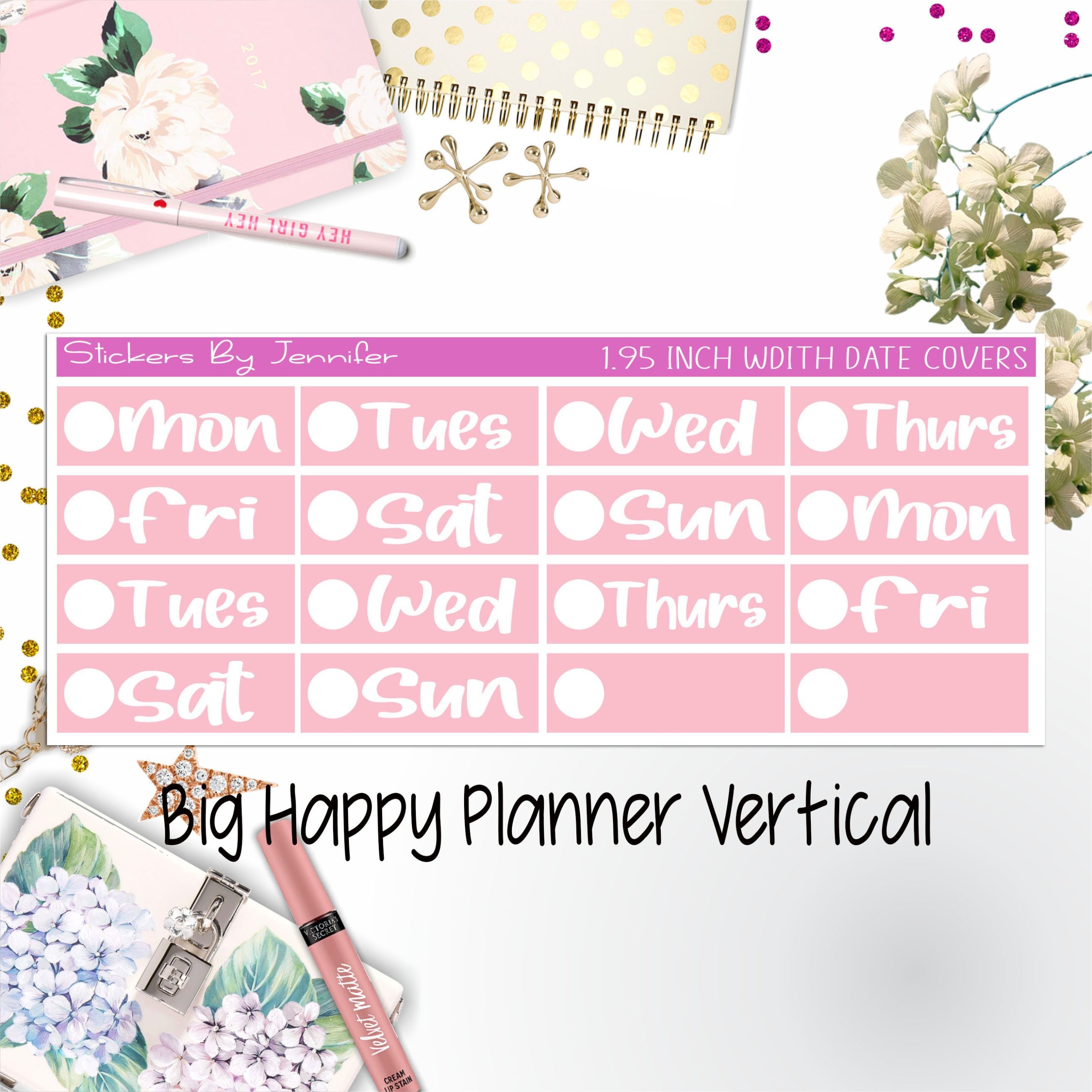 Date Covers 1.95 inch Width Quarter Box Labels 267 for Big Happy Planner Vertical Planner Stickers