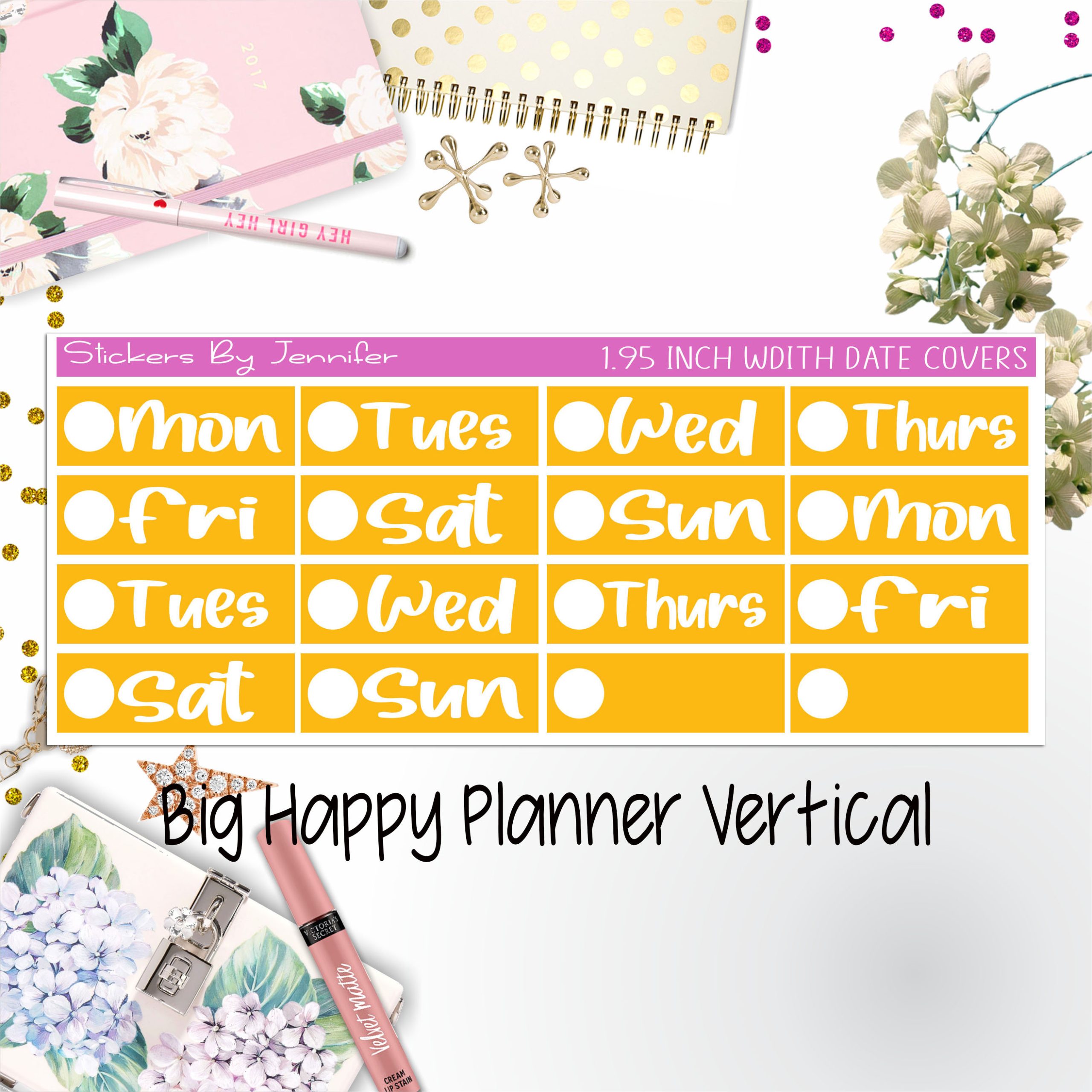 Date Covers 1.95 inch Width Quarter Box Labels 280 for Big Happy Planner Vertical Planner Stickers