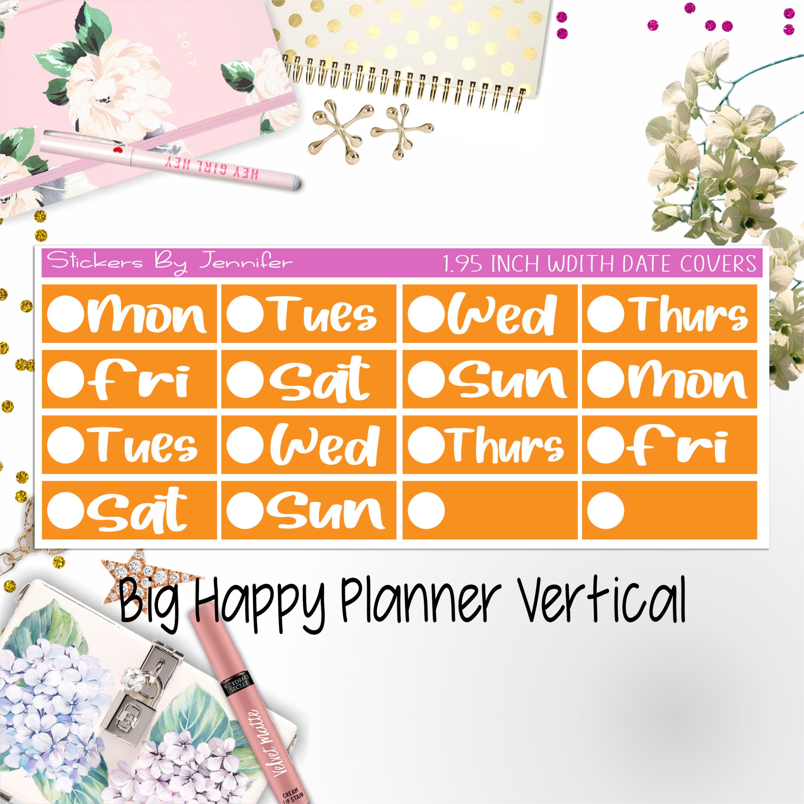 Date Covers 1.95 inch Width Quarter Box Labels 281 for Big Happy Planner Vertical Planner Stickers
