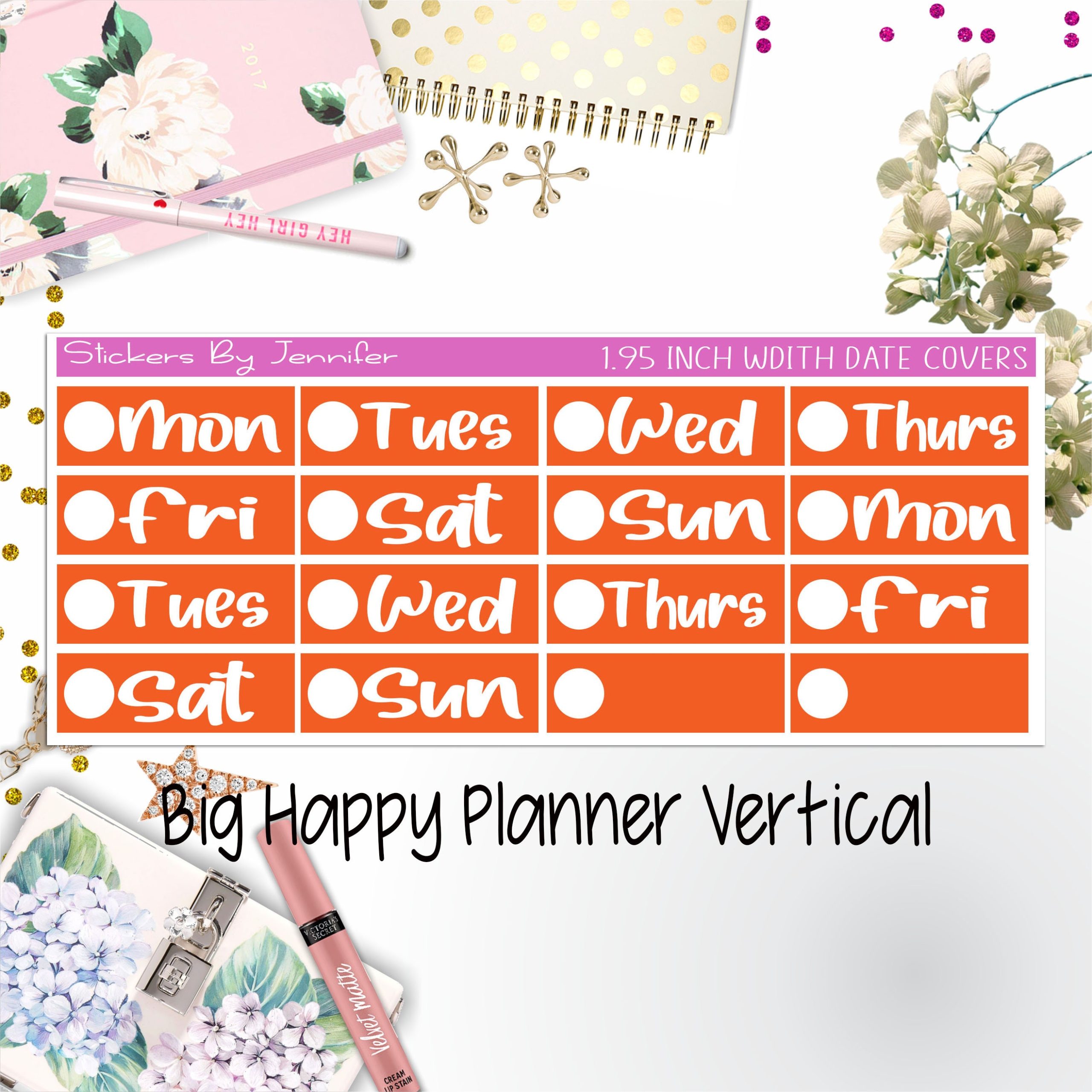 Date Covers 1.95 inch Width Quarter Box Labels 282 for Big Happy Planner Vertical Planner Stickers