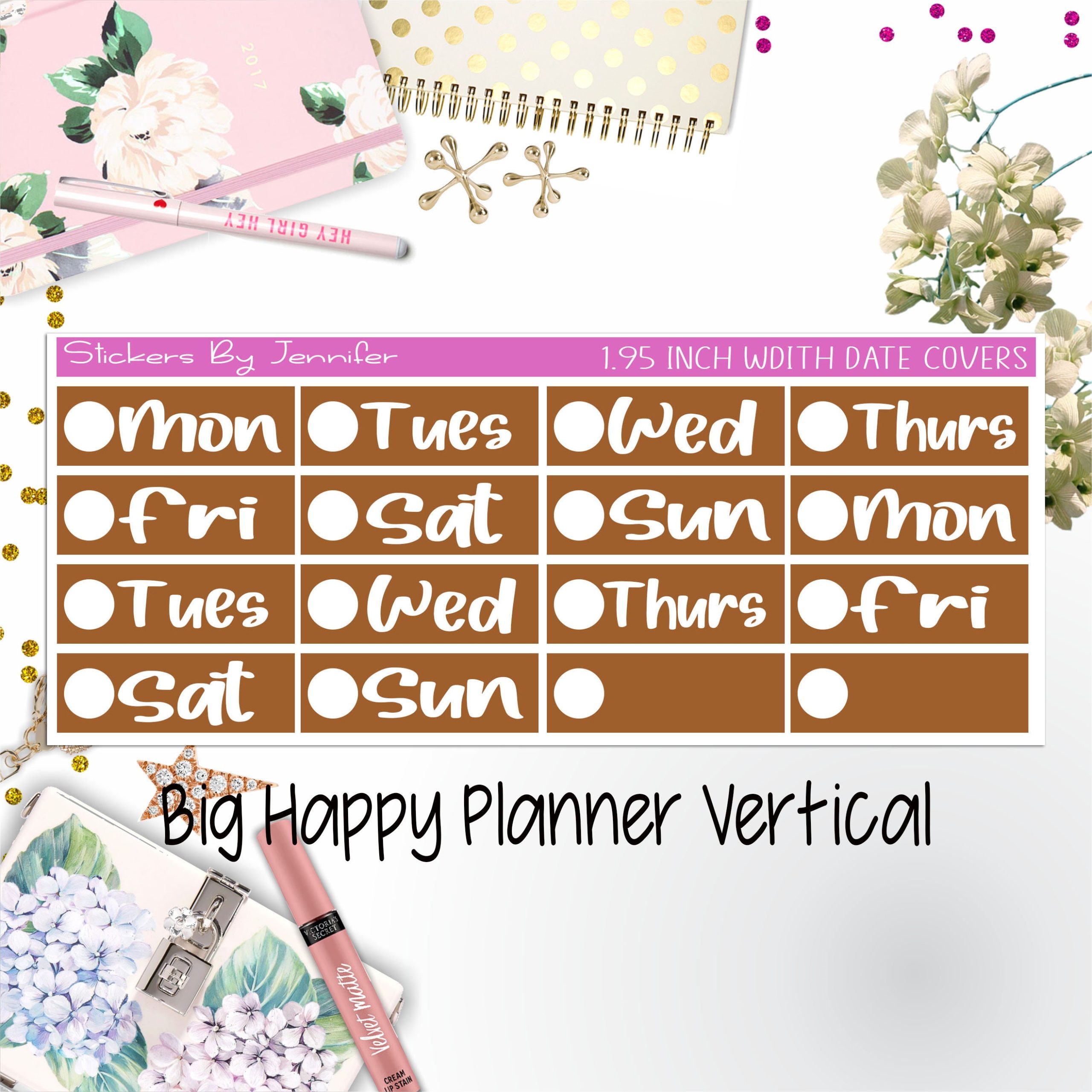 Date Covers 1.95 inch Width Quarter Box Labels 284 for Big Happy Planner Vertical Planner Stickers