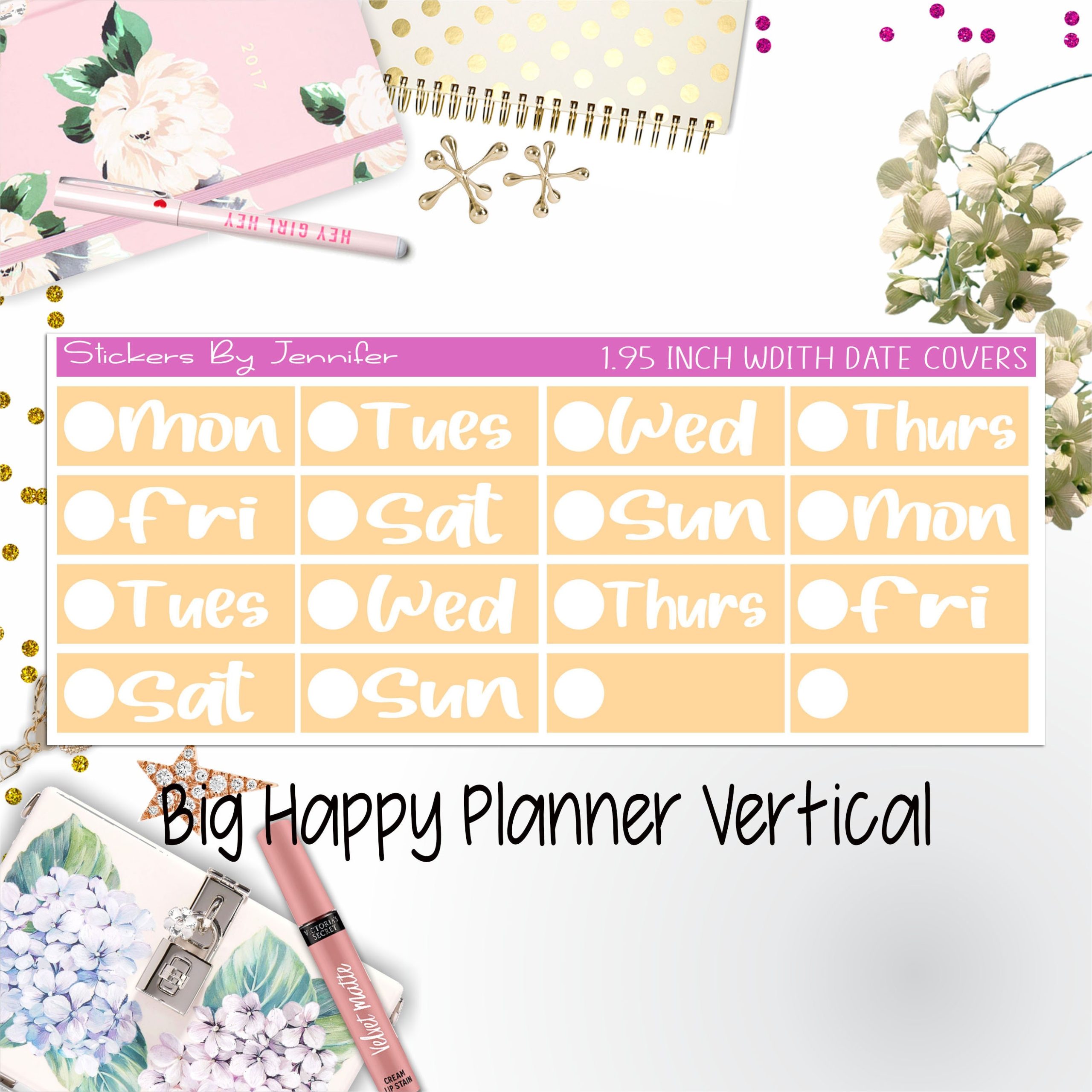 Date Covers 1.95 inch Width Quarter Box Labels 286 for Big Happy Planner Vertical Planner Stickers