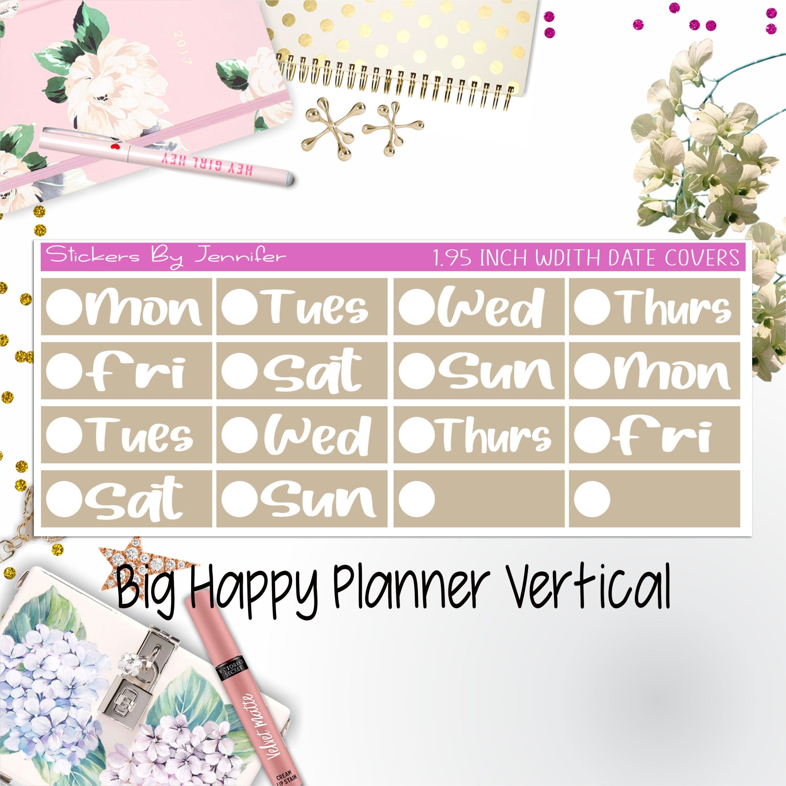 Date Covers 1.95 inch Width Quarter Box Labels 288 for Big Happy Planner Vertical Planner Stickers