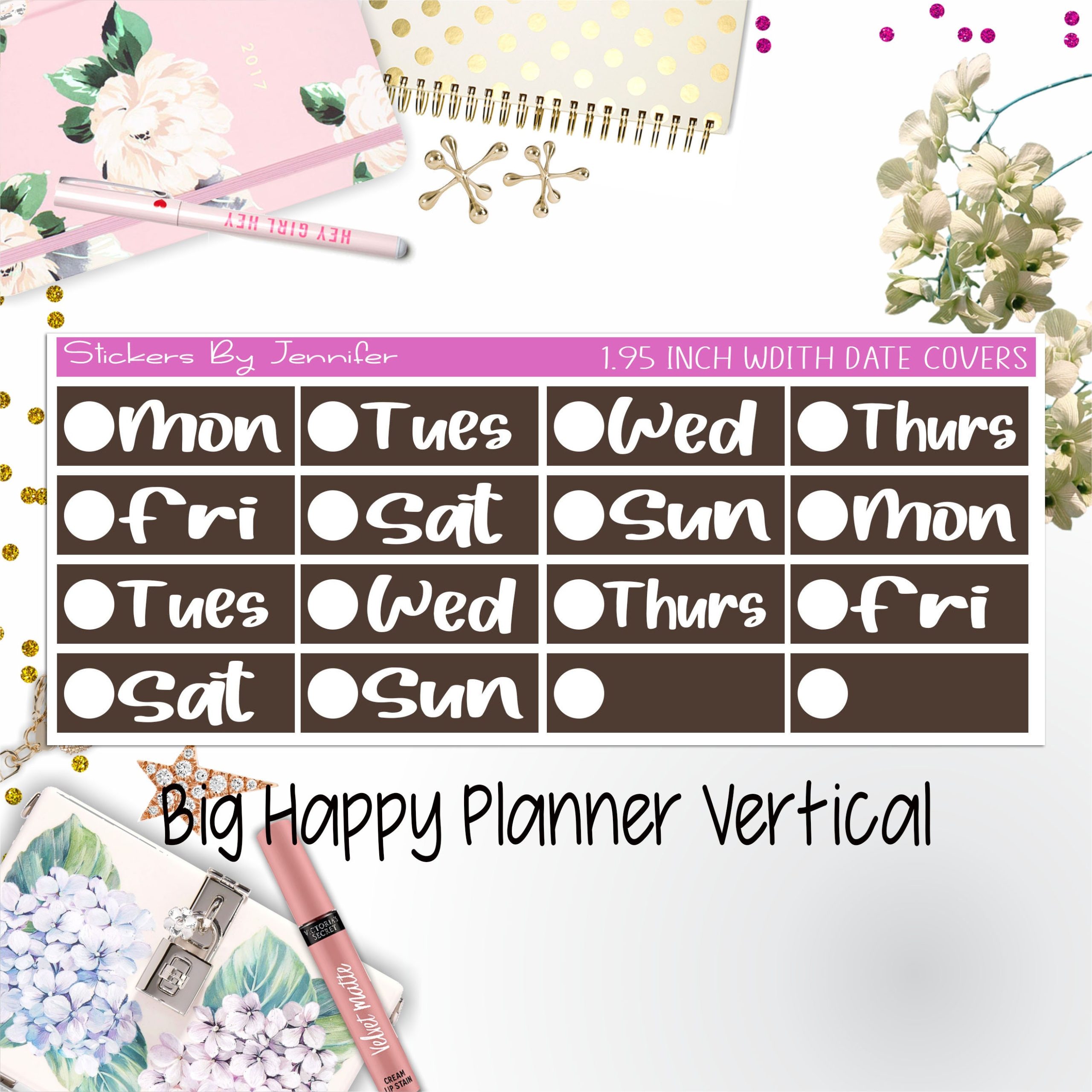 Date Covers 1.95 inch Width Quarter Box Labels 291 for Big Happy Planner Vertical Planner Stickers