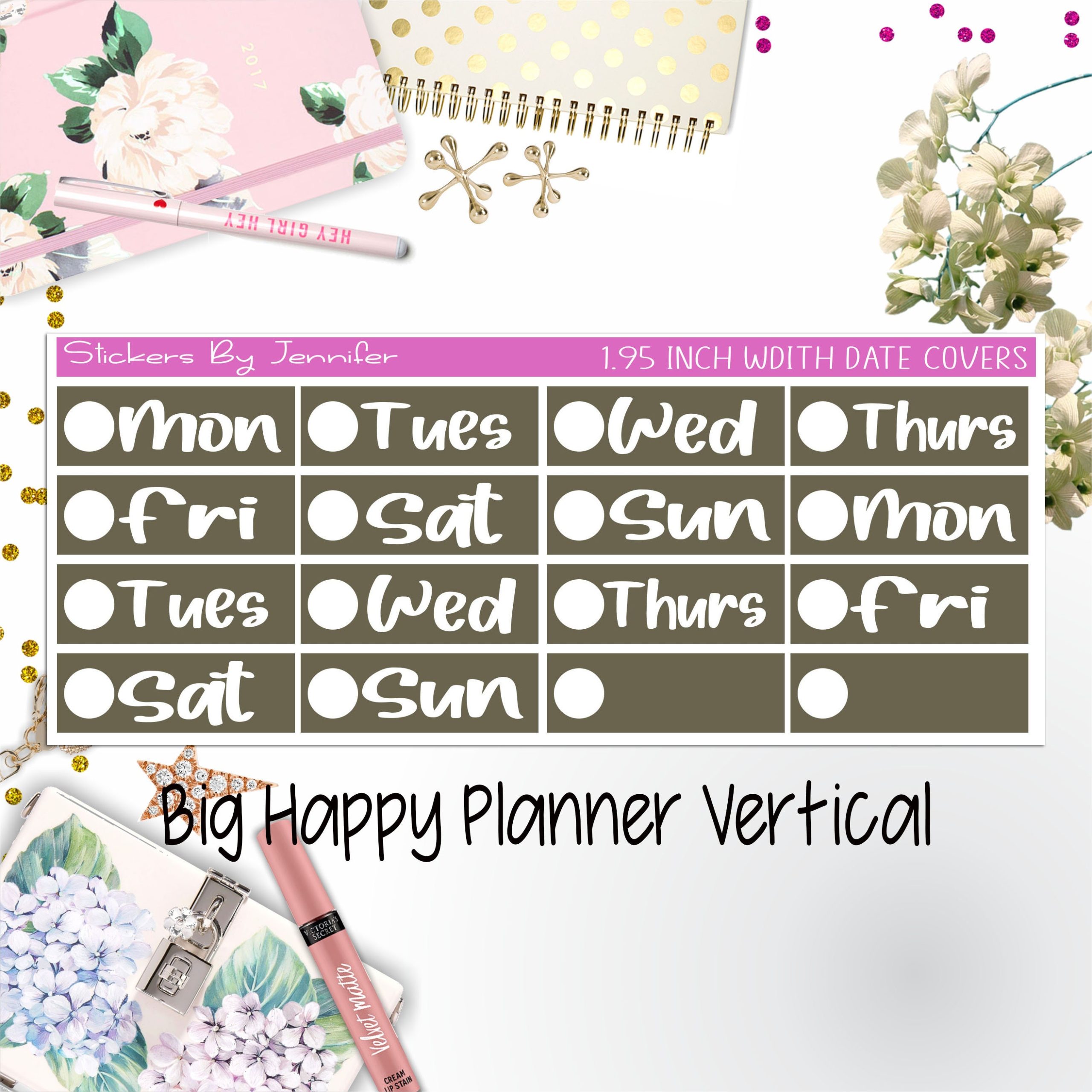 Date Covers 1.95 inch Width Quarter Box Labels 296 for Big Happy Planner Vertical Planner Stickers