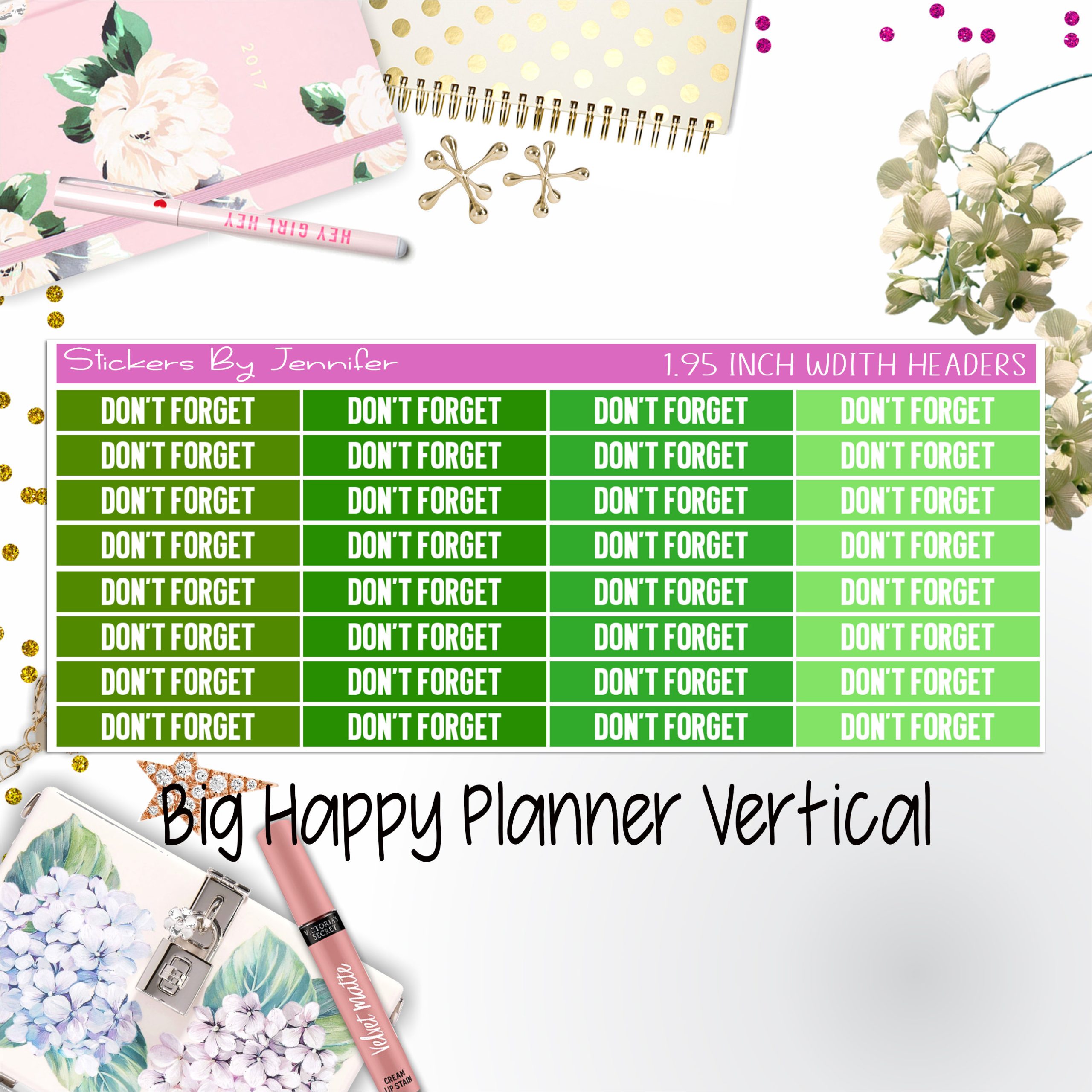 Don't Forget Headers 1.95 inch Width 084 for Big Happy Planner Vertical Planner Stickers