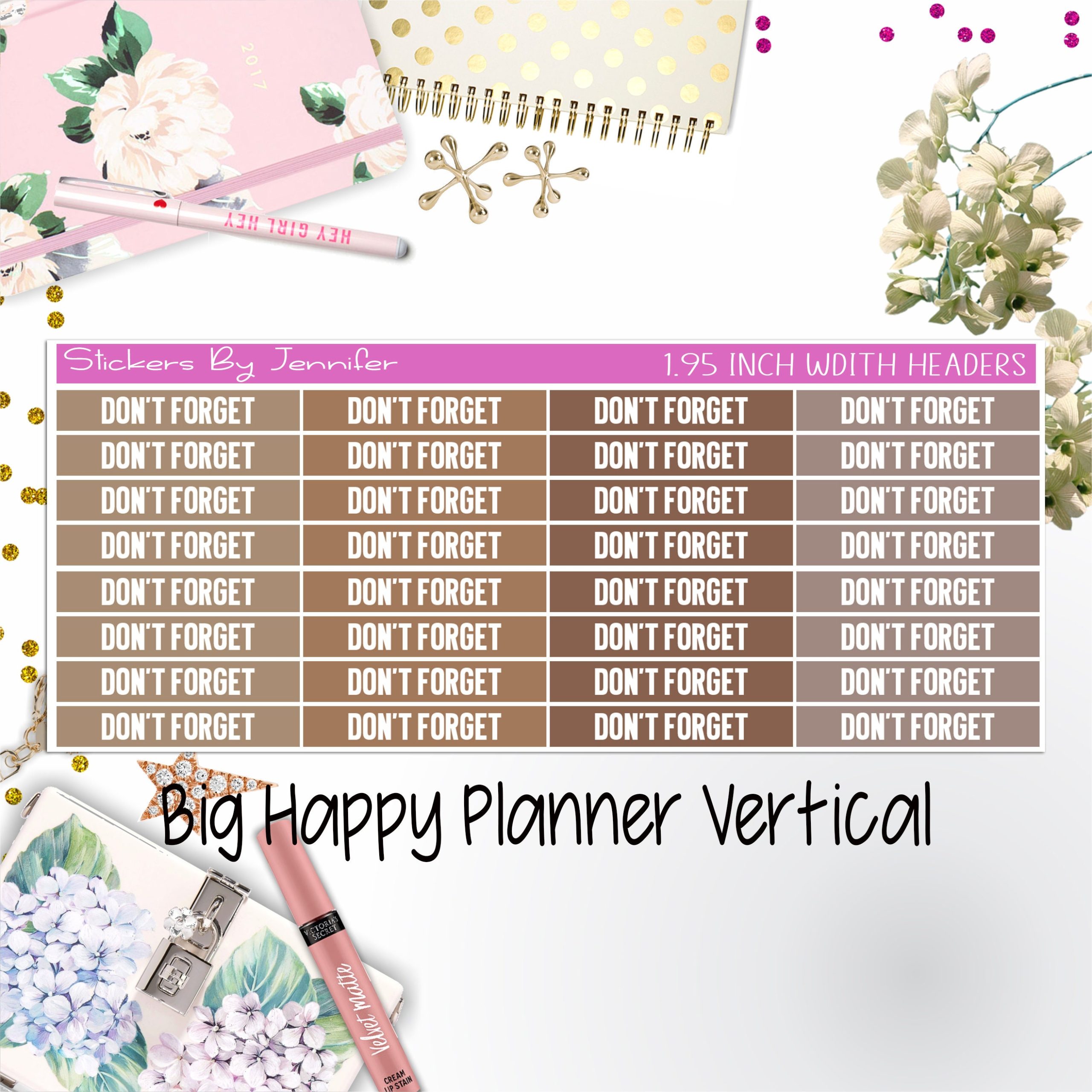Don't Forget Headers 1.95 inch Width 096 for Big Happy Planner Vertical Planner Stickers