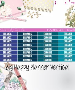 Errands Headers 1.95 inch Width 105 for Big Happy Planner Vertical Planner Stickers