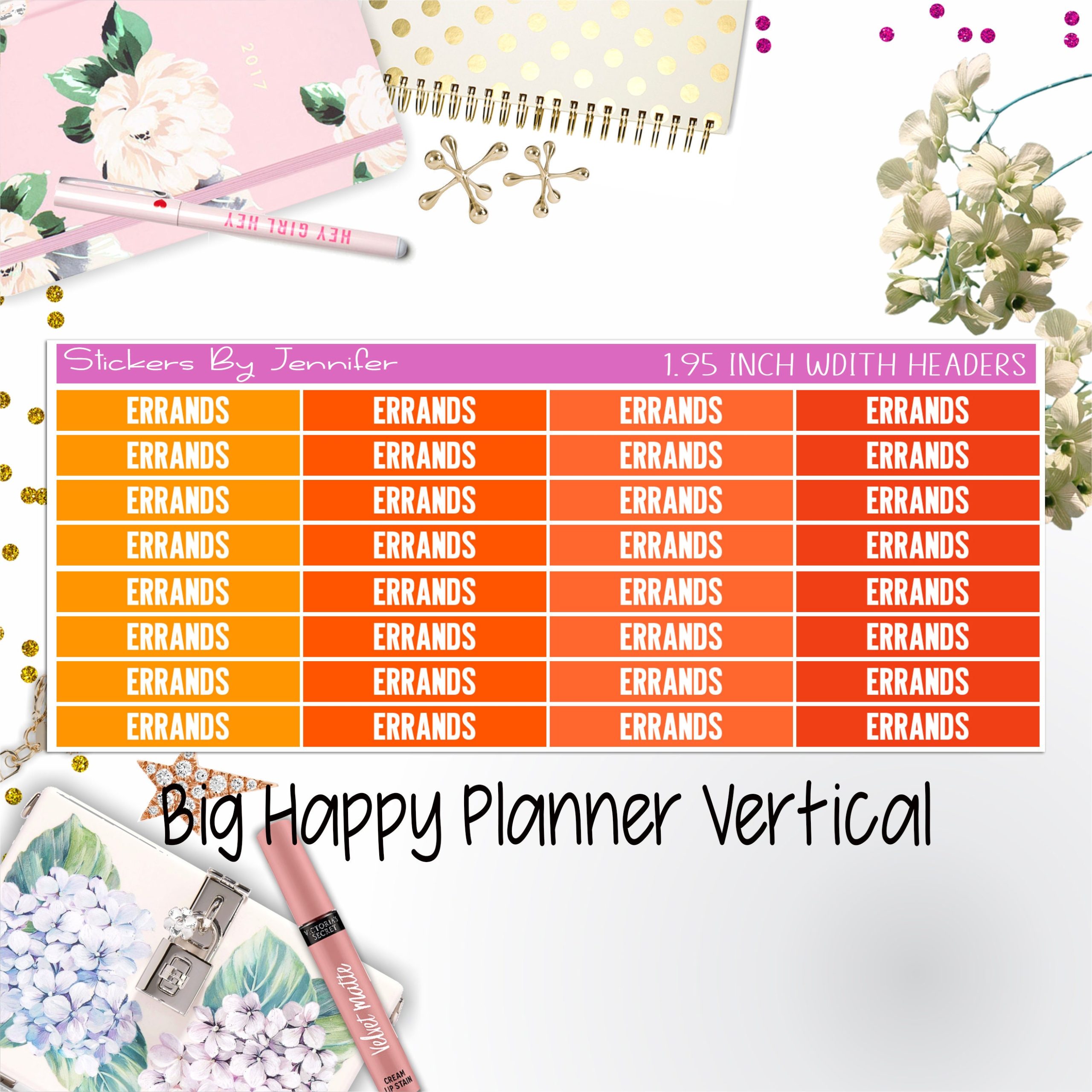 Errands Headers 1.95 inch Width 112 for Big Happy Planner Vertical Planner Stickers