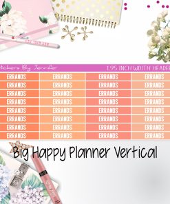 Errands Headers 1.95 inch Width 122 for Big Happy Planner Vertical Planner Stickers