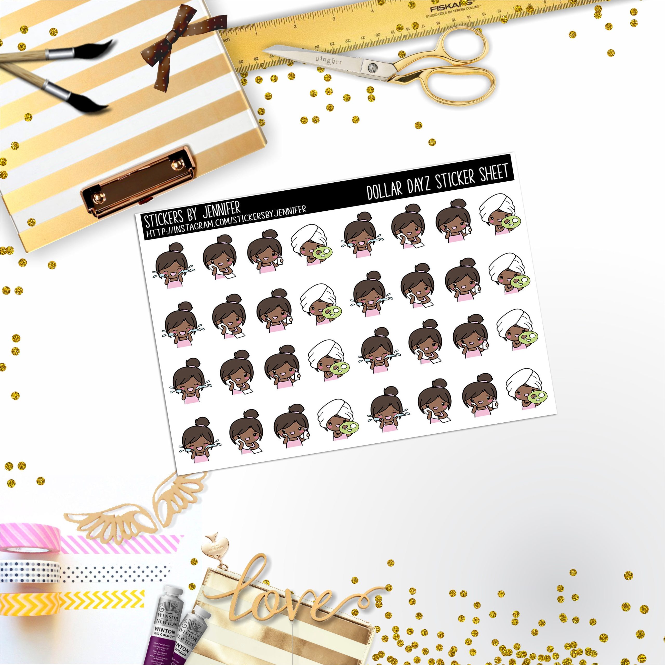 Facial Character Girl Mini DD028, Planner Stickers, Bullet Journal, Functional Planner Stickers, Stationary Stickers