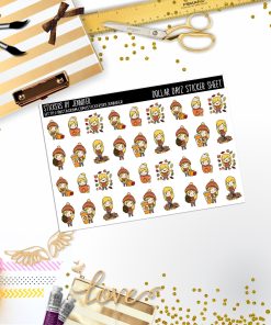 Fall Character Girl Mini DD051, Planner Stickers, Bullet Journal, Functional Planner Stickers, Stationary Stickers