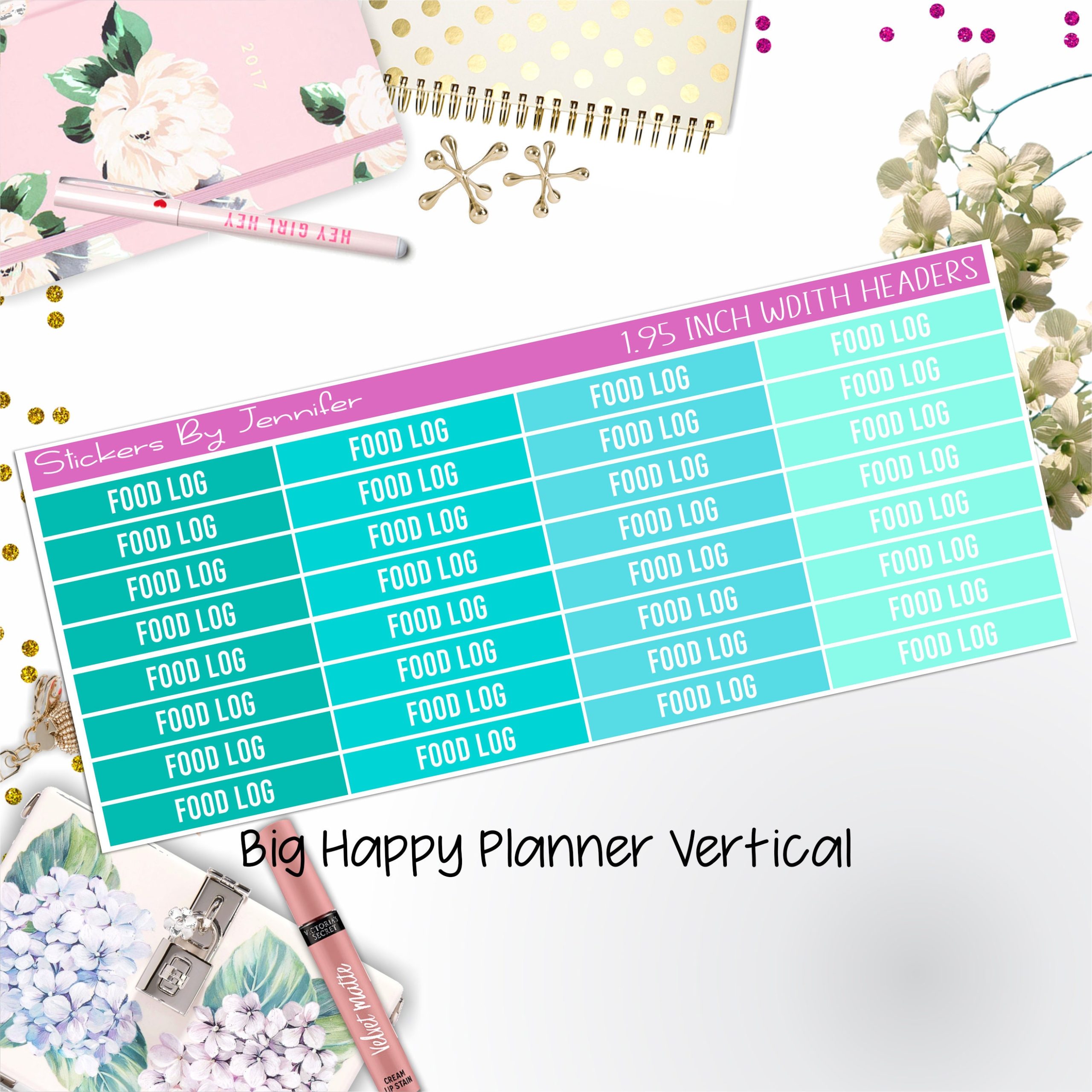 Food Log Headers 1.95 inch Width 757 for Big Happy Planner Vertical Planner Stickers