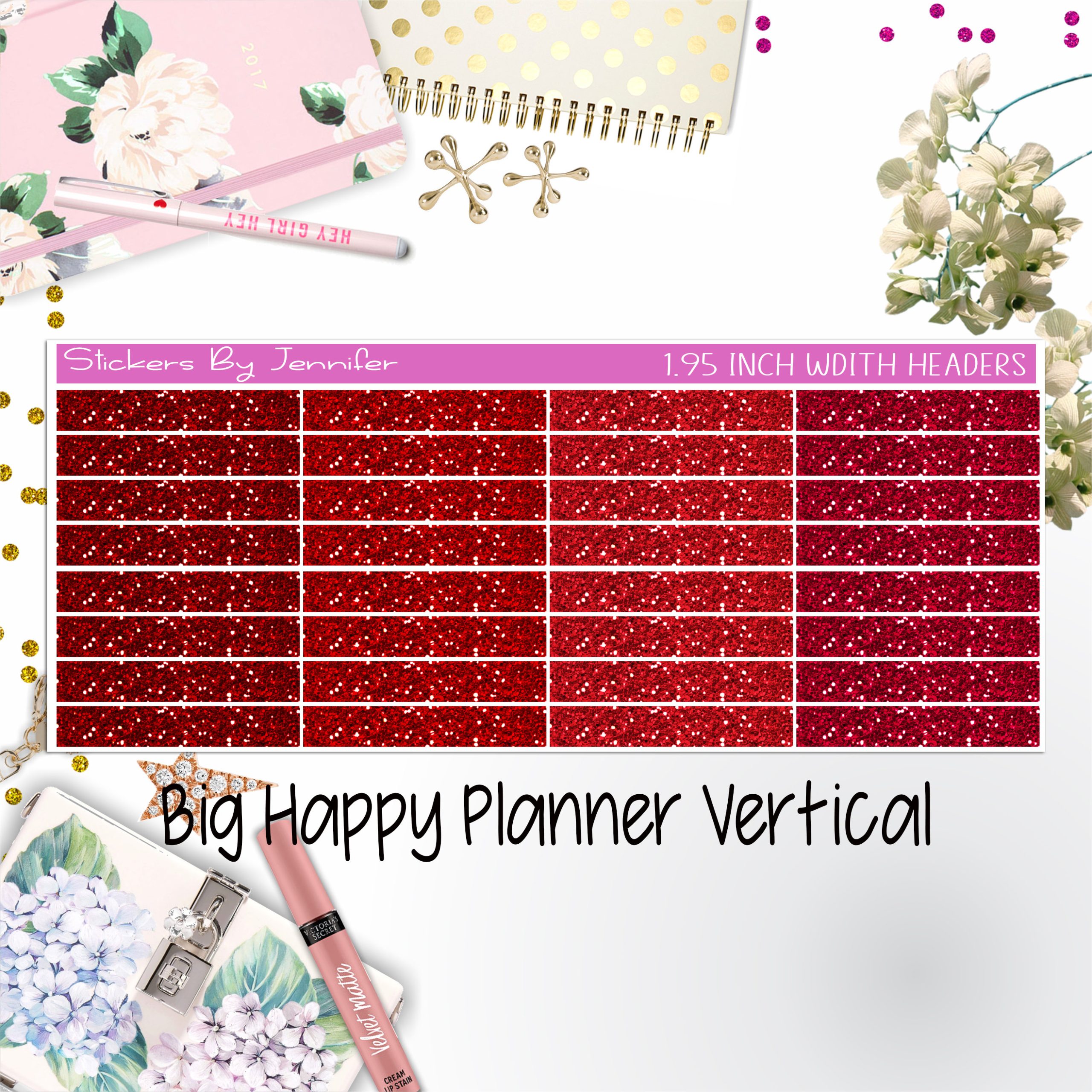 Glitter Headers 1.95 inch Width 014 for Big Happy Planner Vertical Planner Stickers