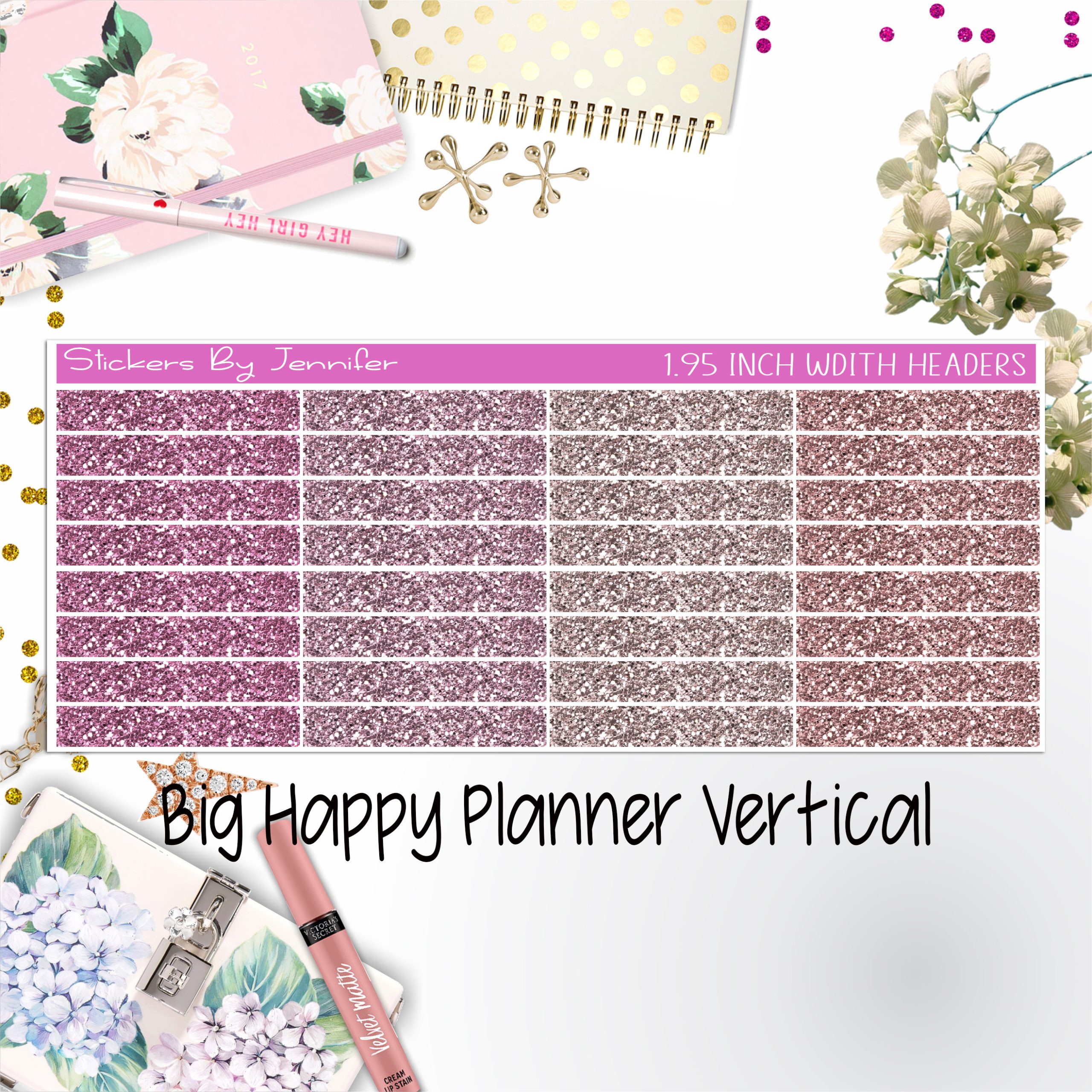 Glitter Headers 1.95 inch Width 020 for Big Happy Planner Vertical Planner Stickers