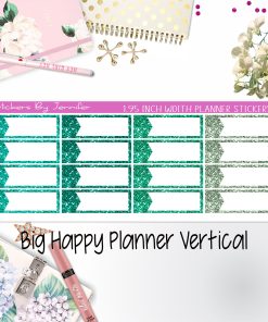 Glitter Labels 1.95 inch Width Quarter Boxes 057 for Big Happy Planner Vertical Planner Stickers