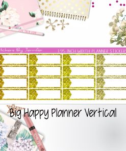 Glitter Labels 1.95 inch Width Quarter Boxes 061 for Big Happy Planner Vertical Planner Stickers