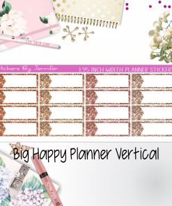 Glitter Labels 1.95 inch Width Quarter Boxes 072 for Big Happy Planner Vertical Planner Stickers
