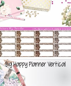 Glitter Labels 1.95 inch Width Quarter Boxes 074 for Big Happy Planner Vertical Planner Stickers