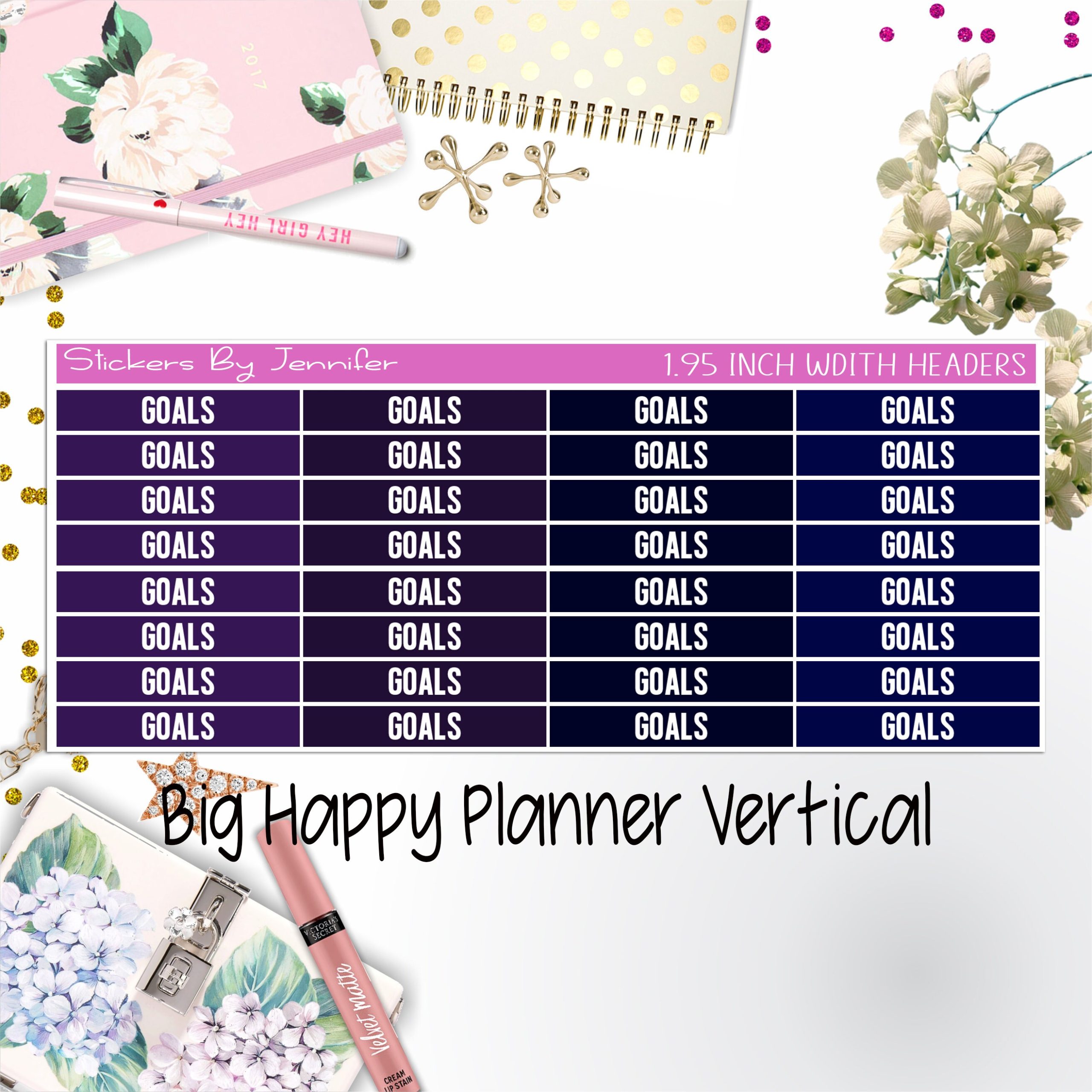 Goals Headers 1.95 inch Width 127 for Big Happy Planner Vertical Planner Stickers