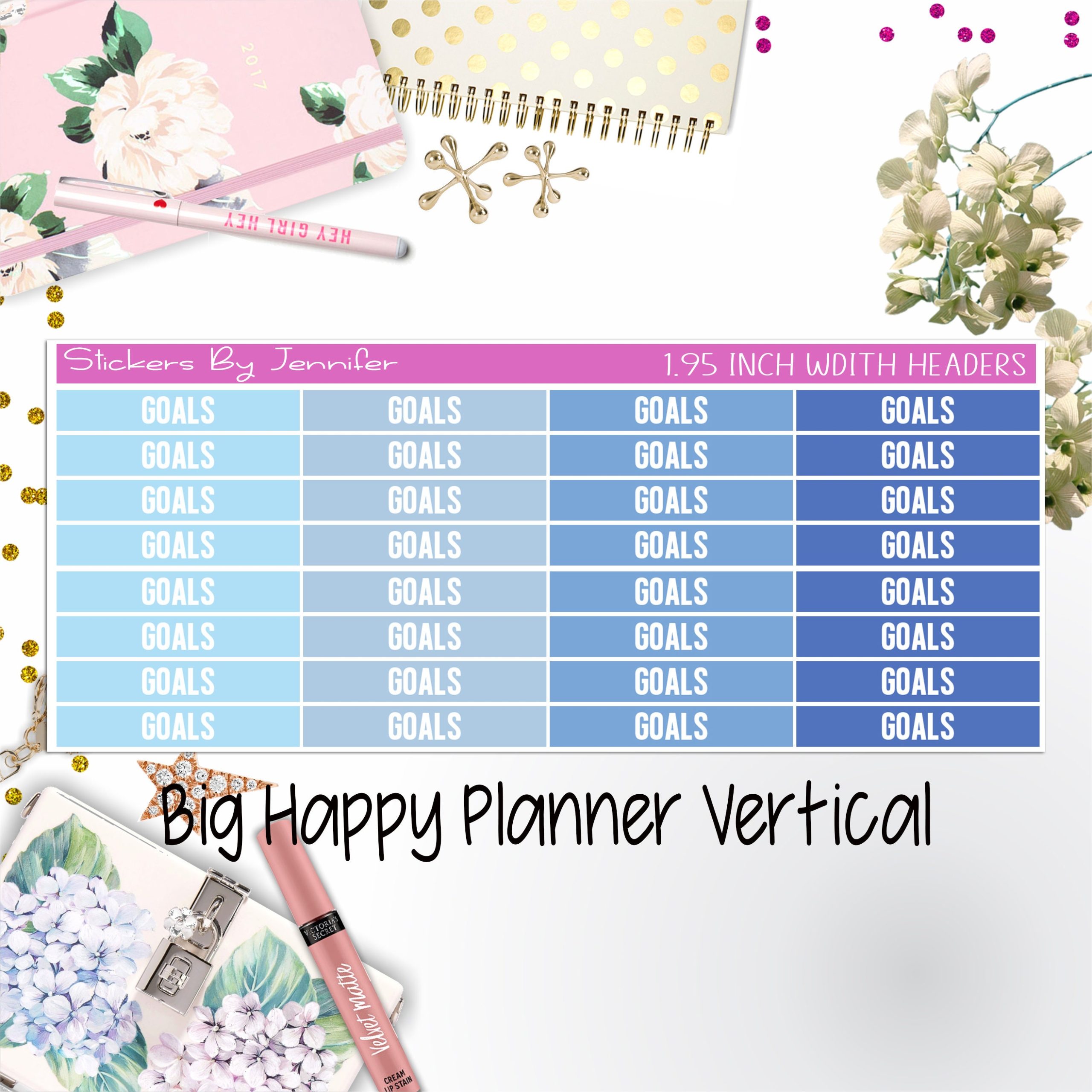 Goals Headers 1.95 inch Width 129 for Big Happy Planner Vertical Planner Stickers