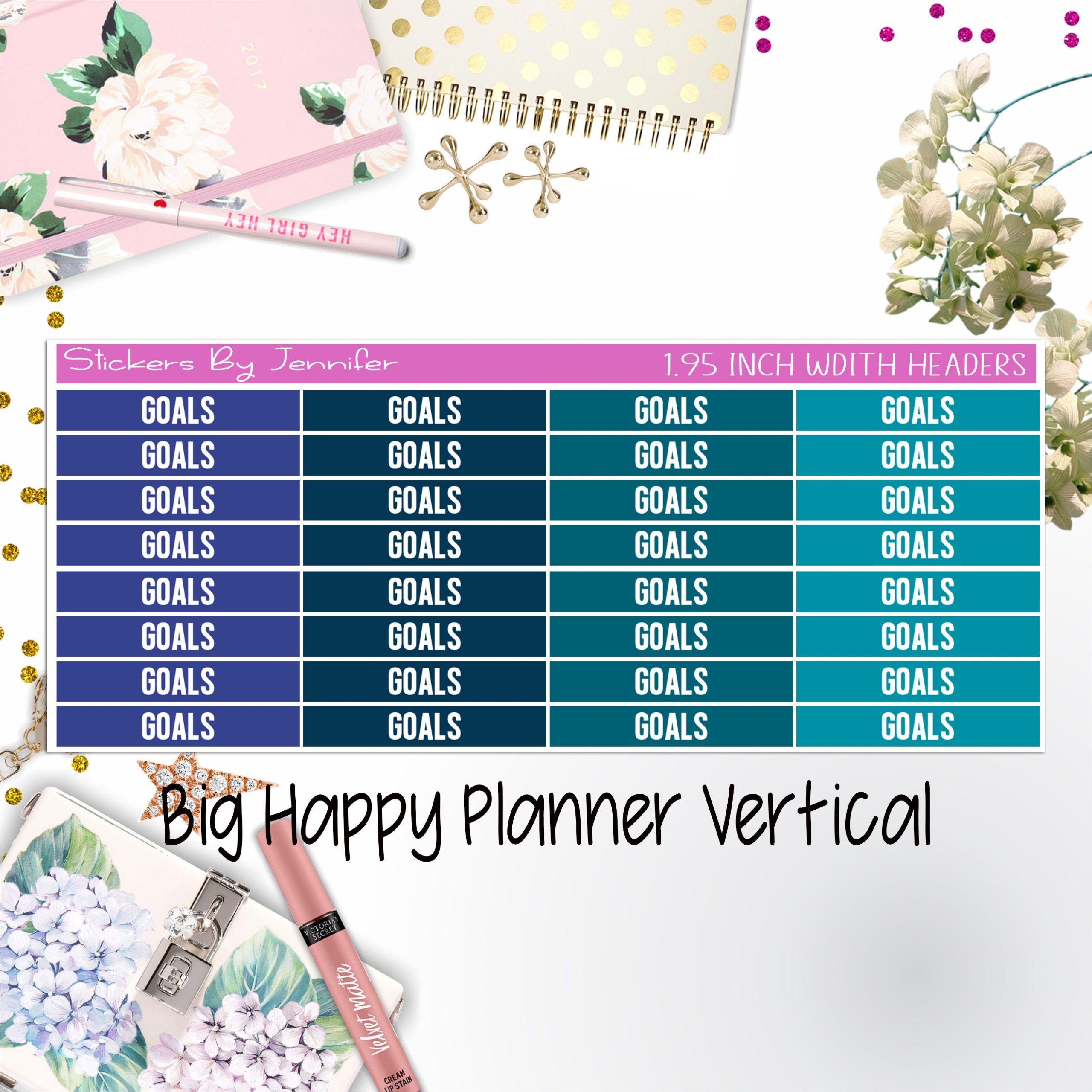 Goals Headers 1.95 inch Width 130 for Big Happy Planner Vertical Planner Stickers