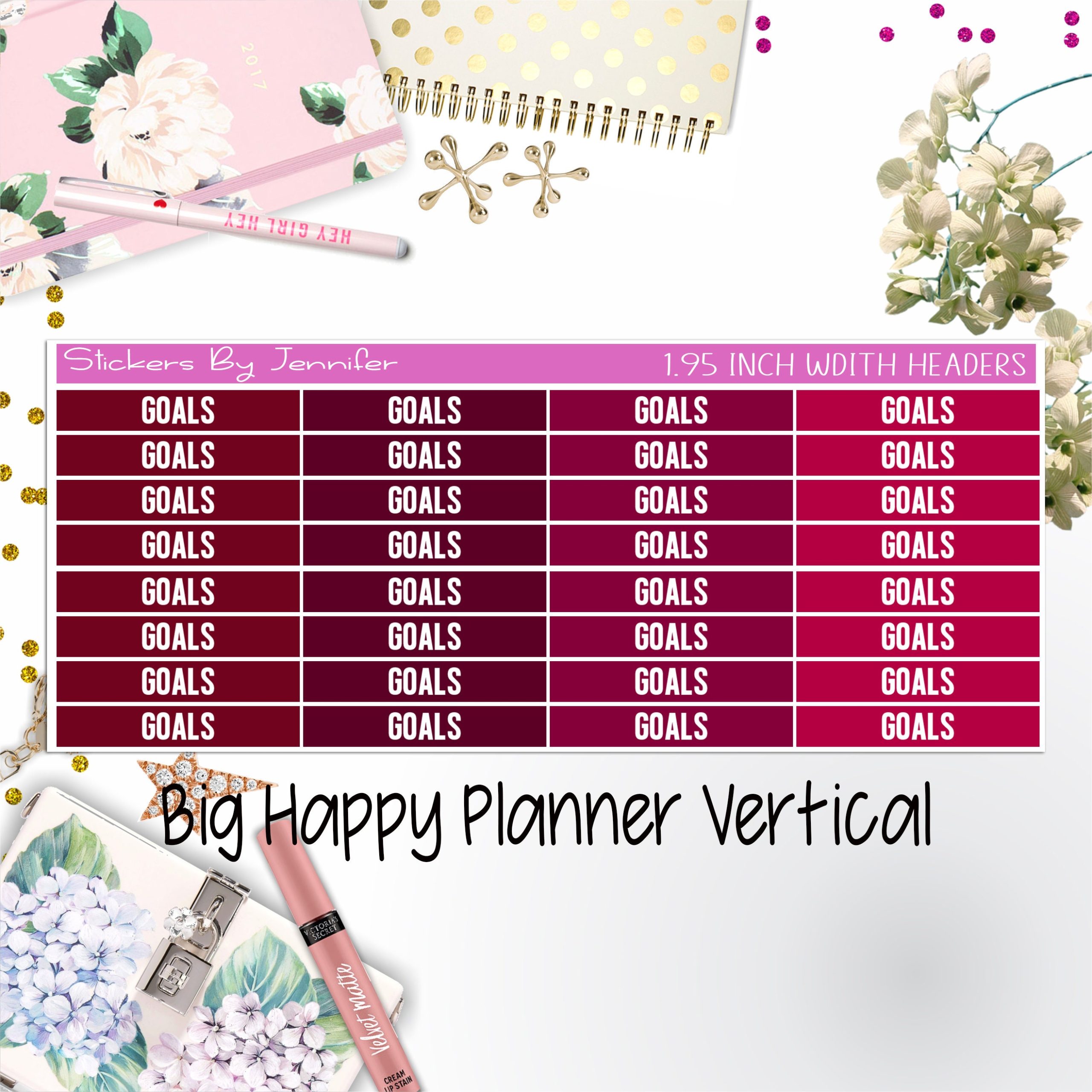 Goals Headers 1.95 inch Width 140 for Big Happy Planner Vertical Planner Stickers