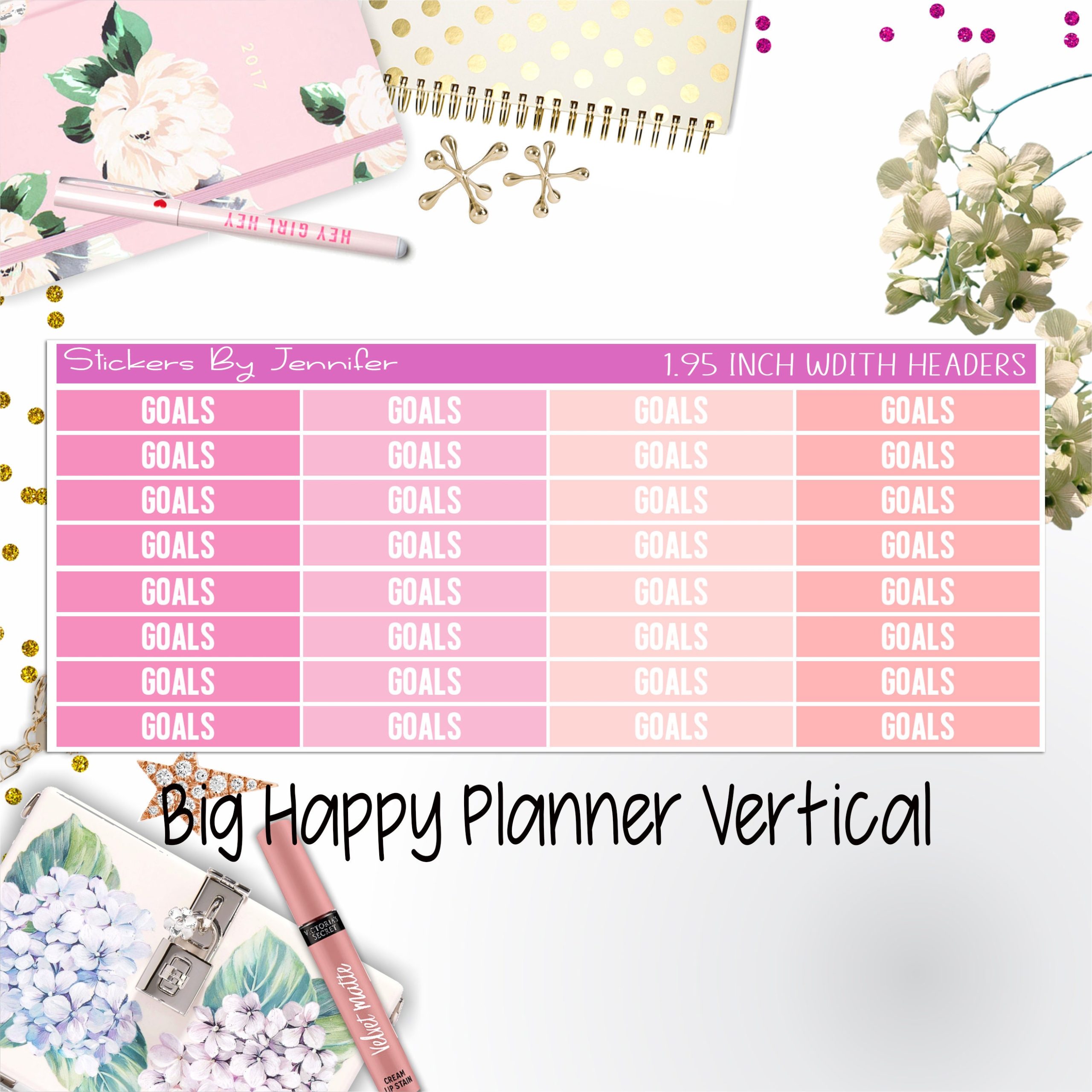 Goals Headers 1.95 inch Width 145 for Big Happy Planner Vertical Planner Stickers