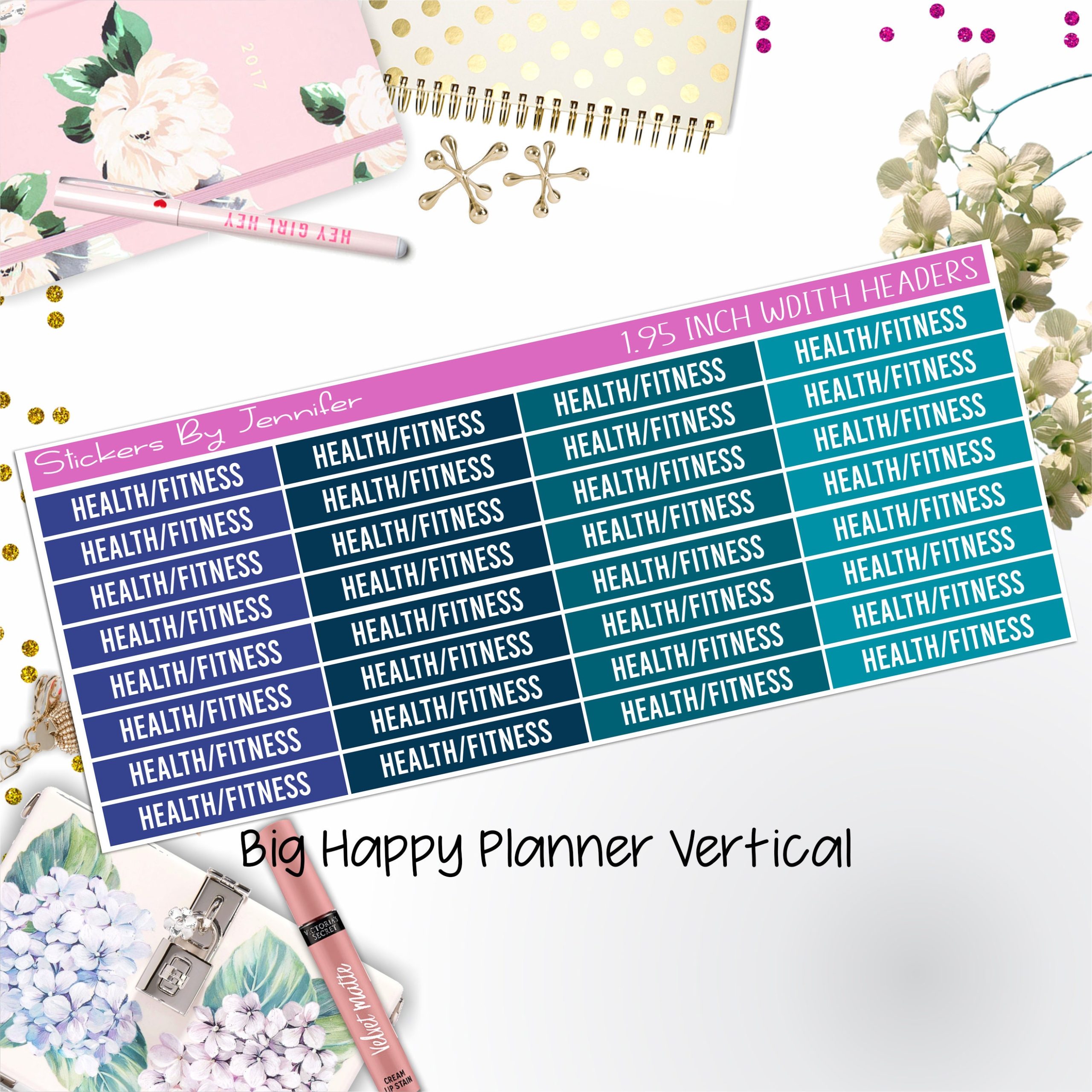 Health/Fitness Headers 1.95 inch Width 730 for Big Happy Planner Vertical Planner Stickers