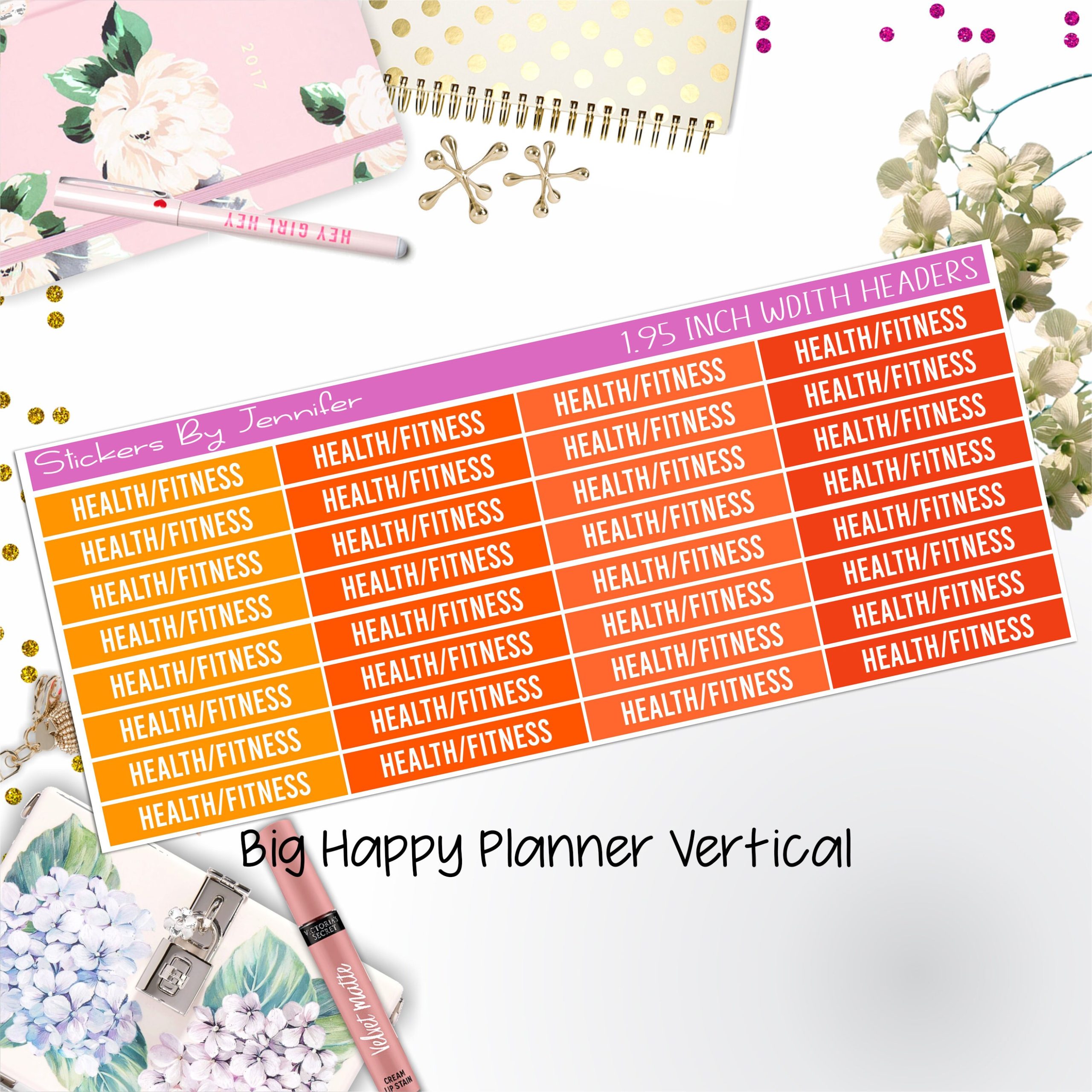 Health/Fitness Headers 1.95 inch Width 737 for Big Happy Planner Vertical Planner Stickers