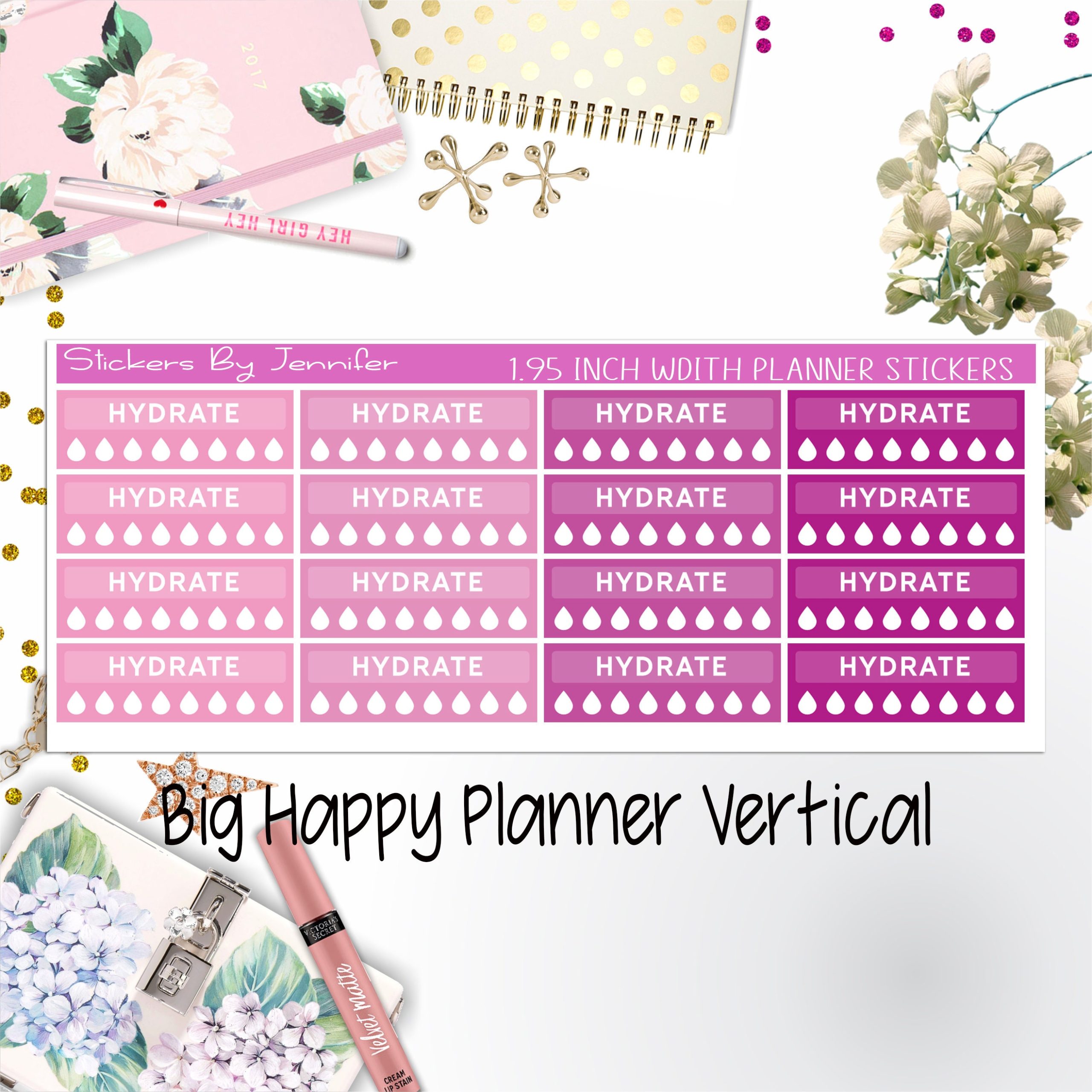 Hydrate Labels 1.95 inch Width Quarter Boxes 290 for Big Happy Planner Vertical Planner Stickers