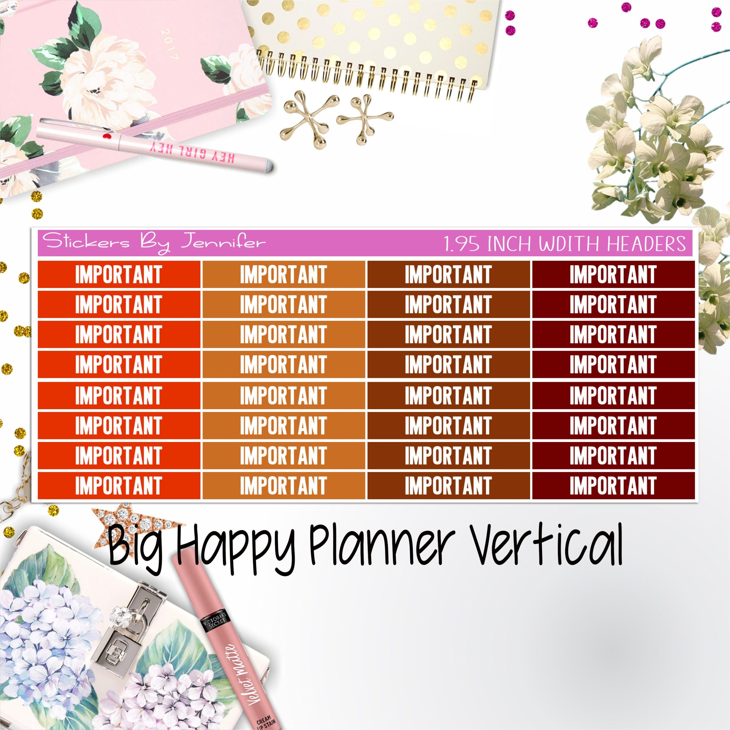 Important Headers 1.95 inch Width 163 for Big Happy Planner Vertical Planner Stickers