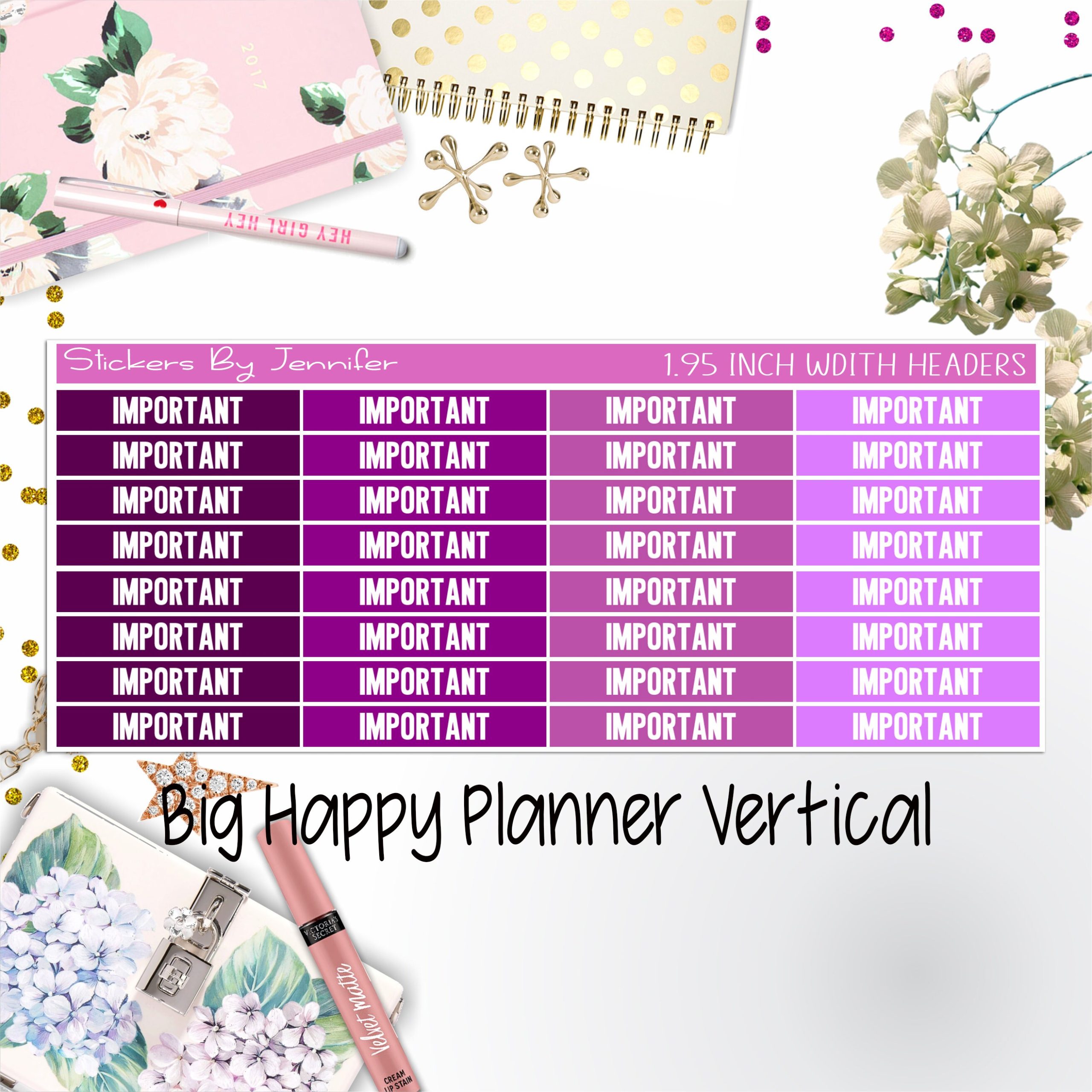 Important Headers 1.95 inch Width 168 for Big Happy Planner Vertical Planner Stickers
