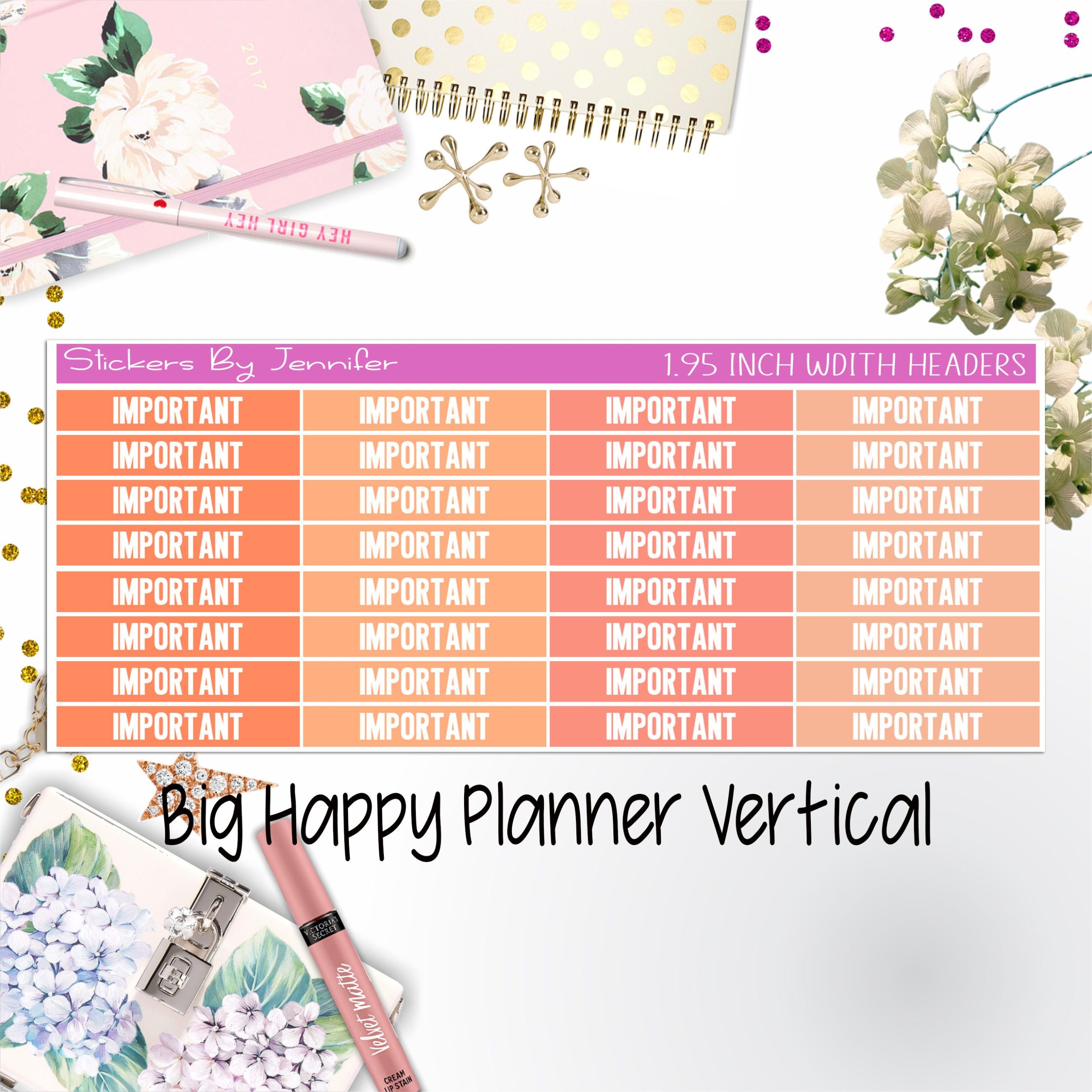 Important Headers 1.95 inch Width 172 for Big Happy Planner Vertical Planner Stickers