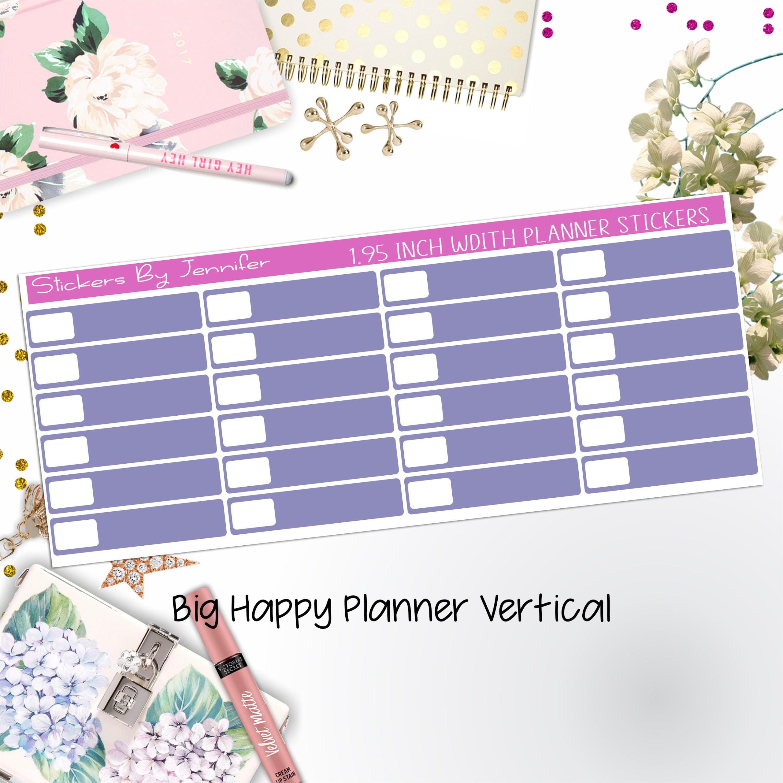 Labels 1.95 inch Width Quarter Boxes 501 for Big Happy Planner Vertical Planner Stickers