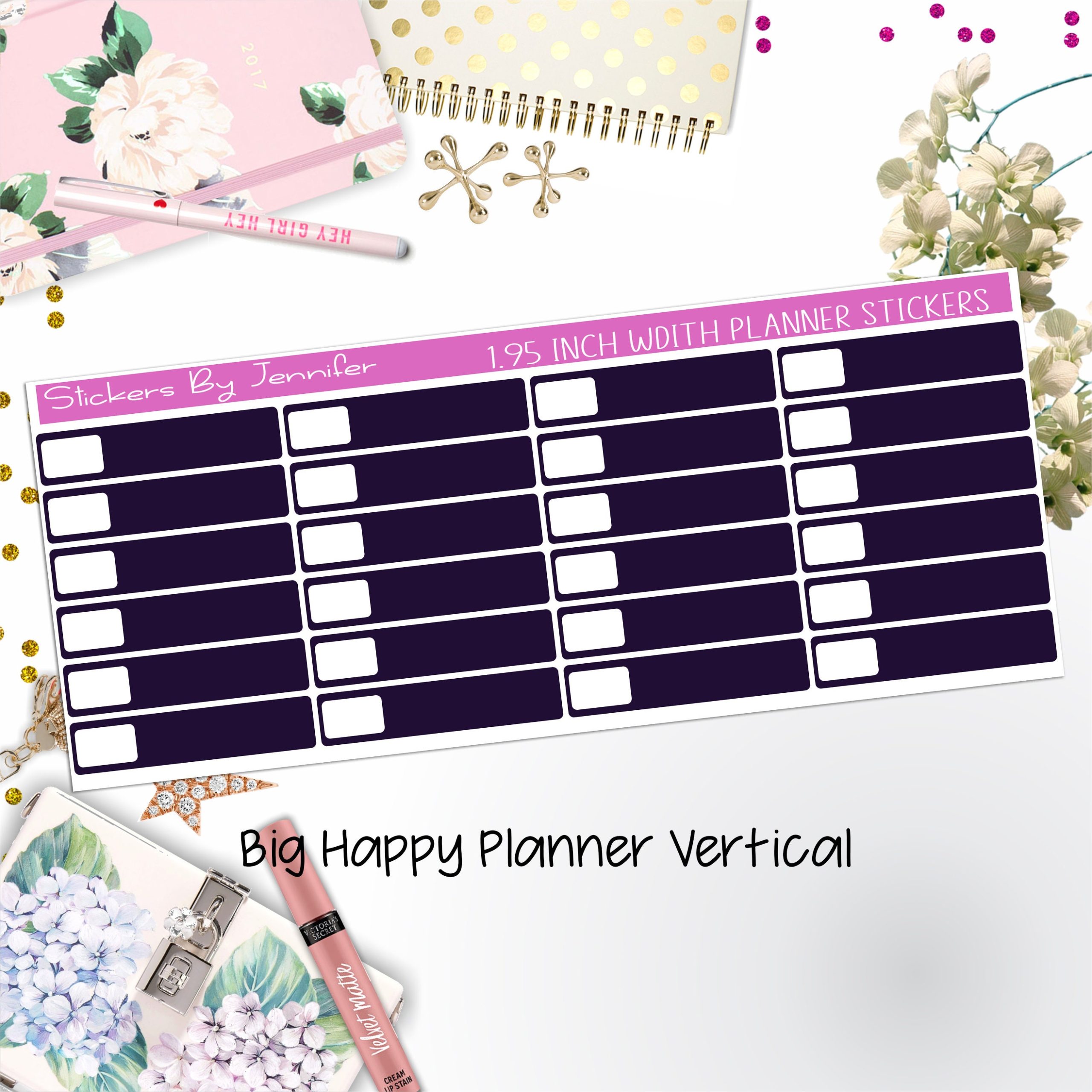 Labels 1.95 inch Width Quarter Boxes 506 for Big Happy Planner Vertical Planner Stickers