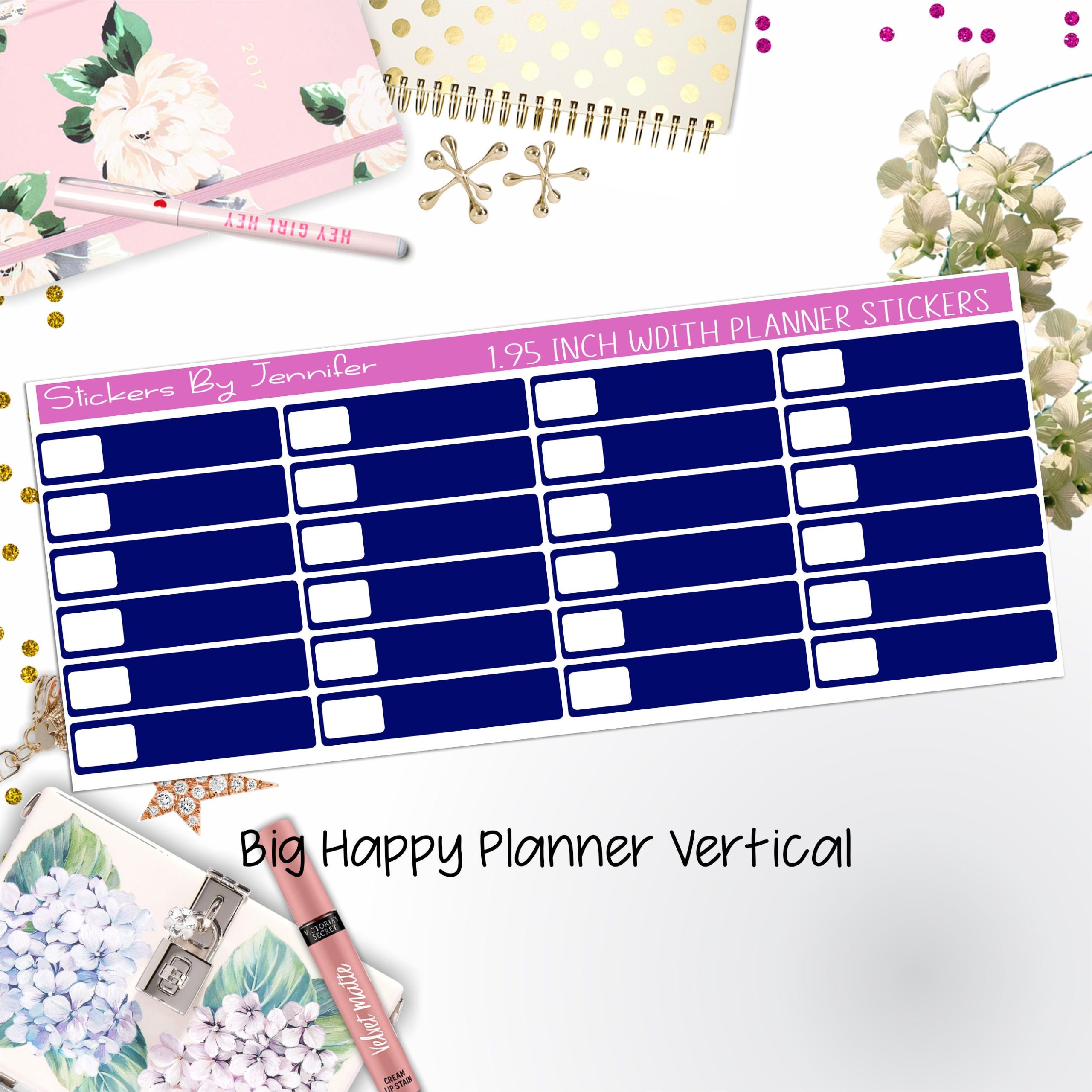 Labels 1.95 inch Width Quarter Boxes 509 for Big Happy Planner Vertical Planner Stickers