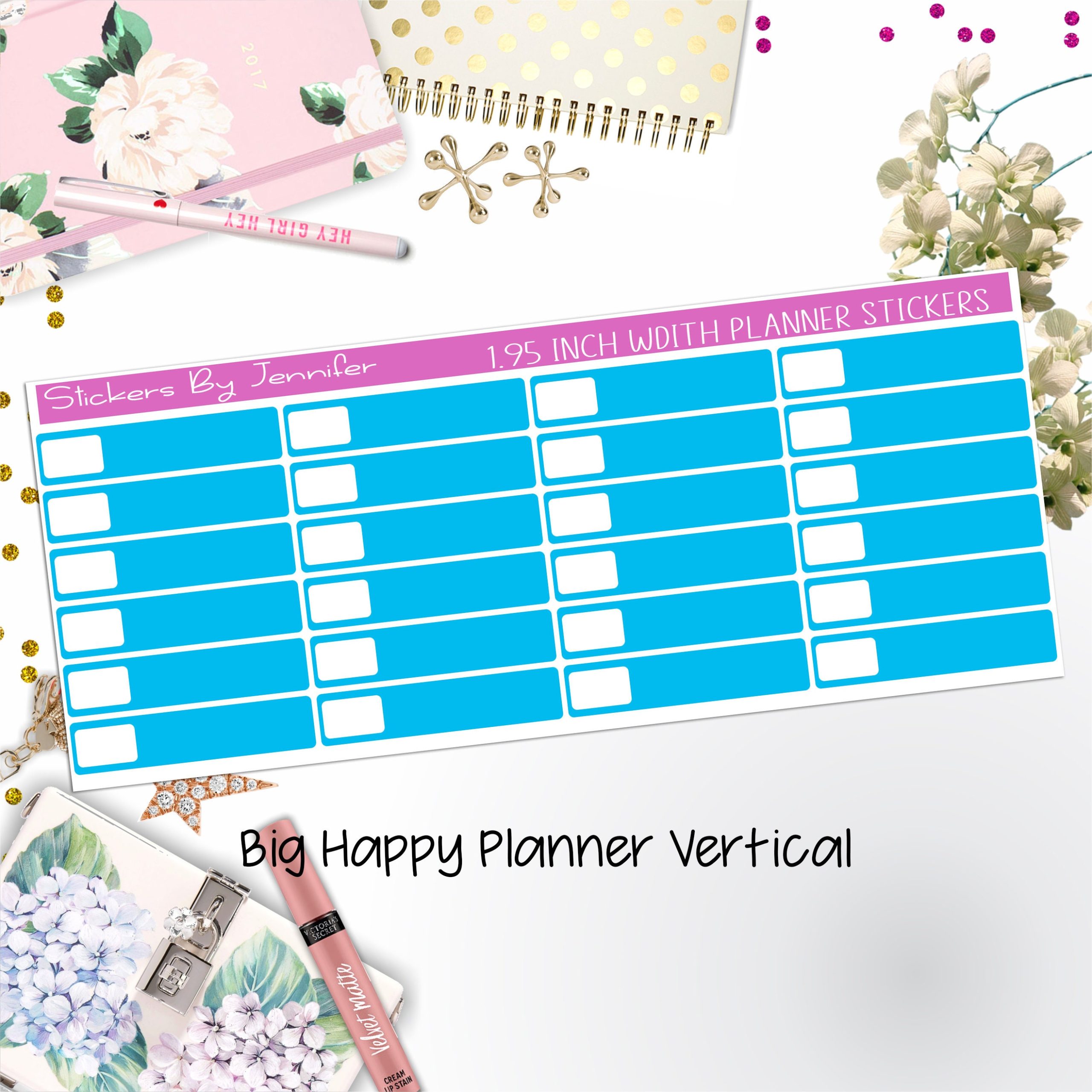 Labels 1.95 inch Width Quarter Boxes 512 for Big Happy Planner Vertical Planner Stickers