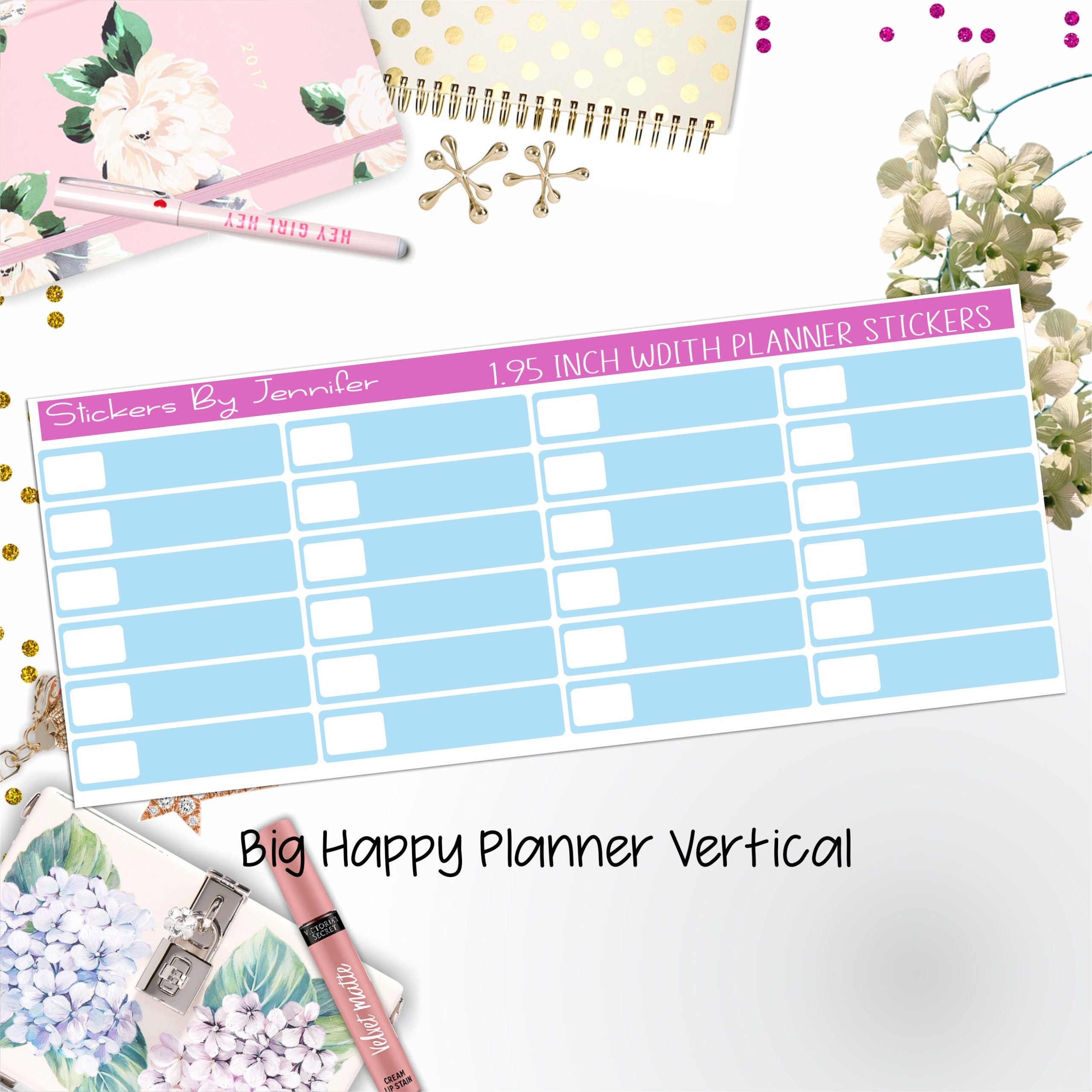 Labels 1.95 inch Width Quarter Boxes 513 for Big Happy Planner Vertical Planner Stickers