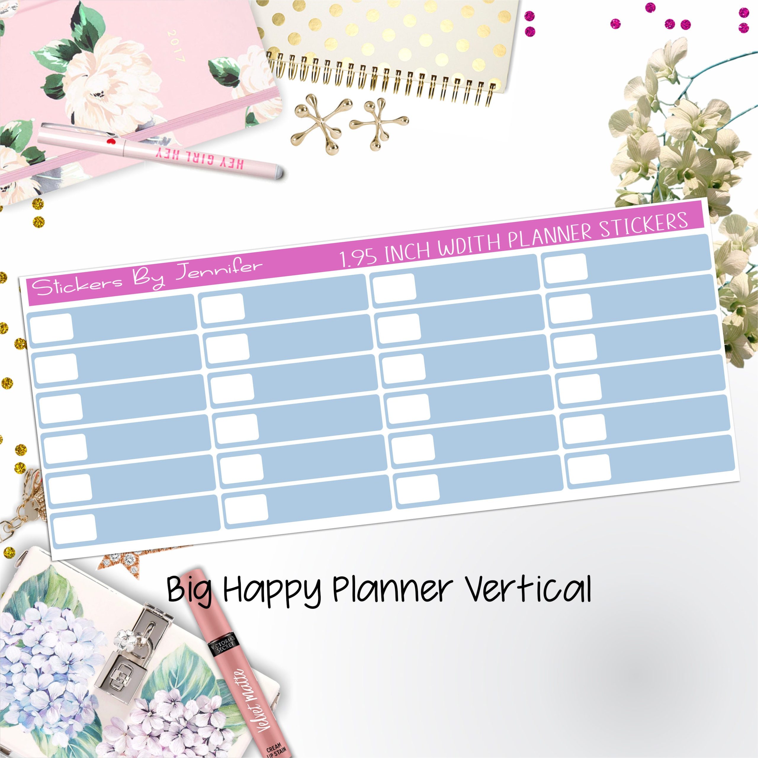 Labels 1.95 inch Width Quarter Boxes 514 for Big Happy Planner Vertical Planner Stickers