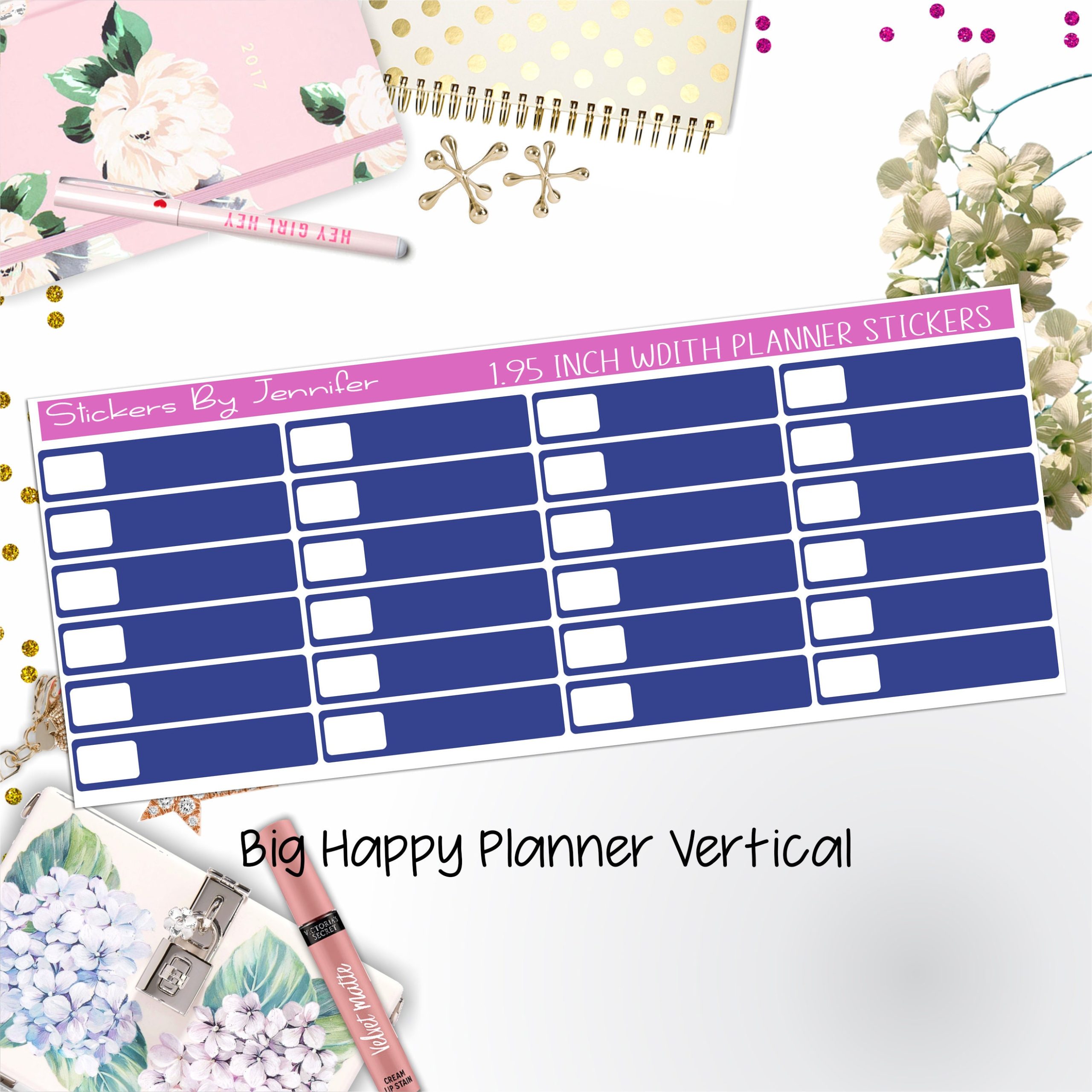 Labels 1.95 inch Width Quarter Boxes 517 for Big Happy Planner Vertical Planner Stickers