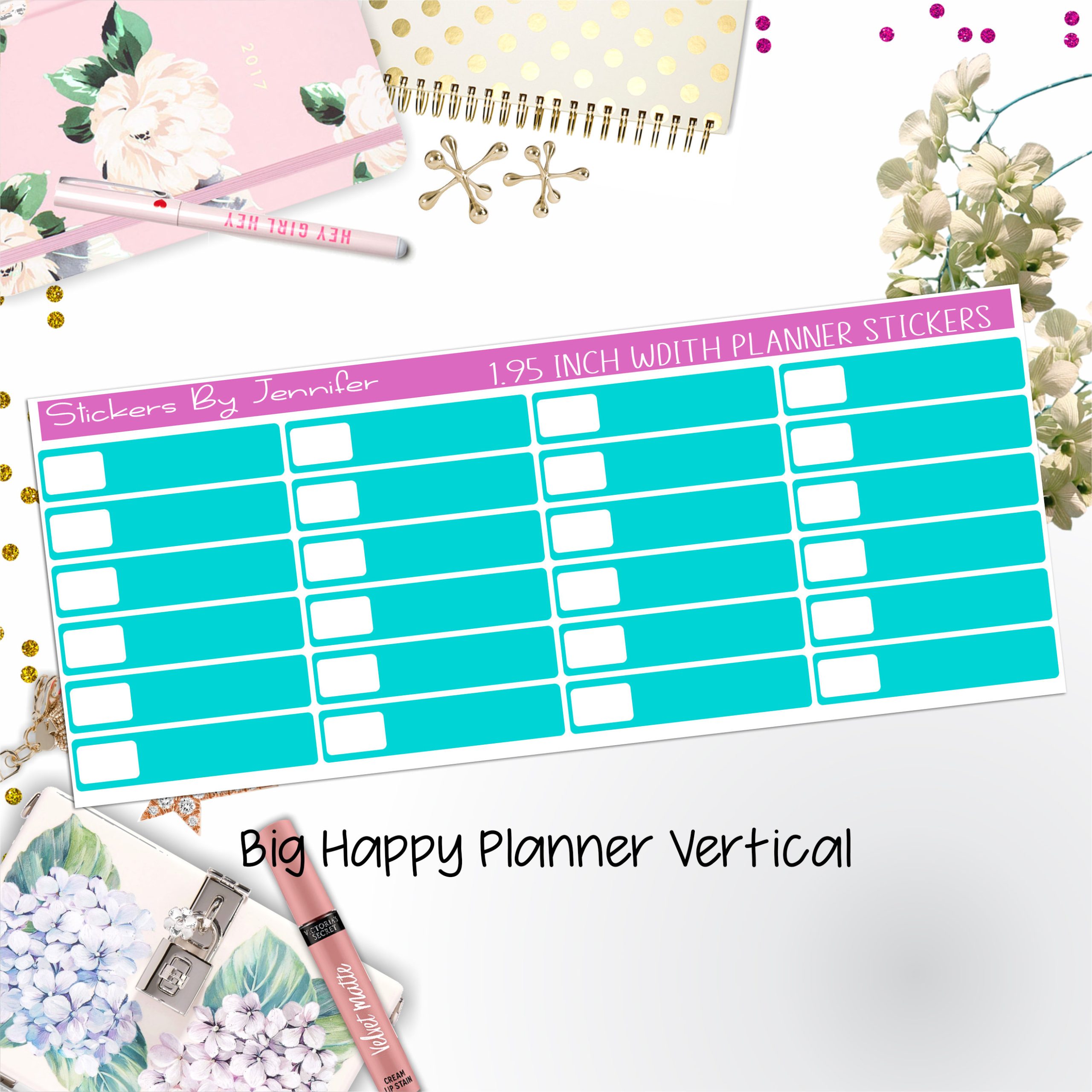 Labels 1.95 inch Width Quarter Boxes 522 for Big Happy Planner Vertical Planner Stickers