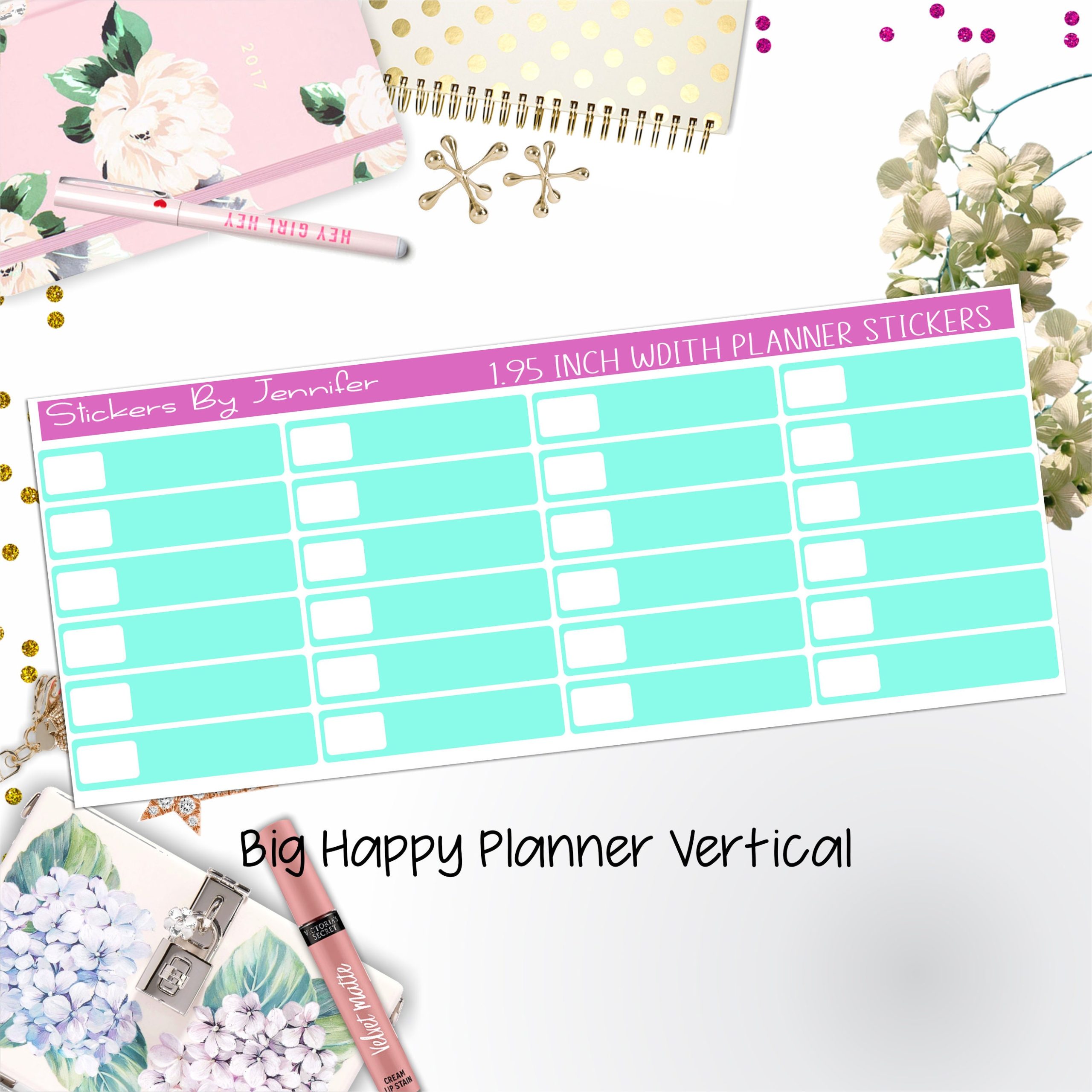 Labels 1.95 inch Width Quarter Boxes 524 for Big Happy Planner Vertical Planner Stickers